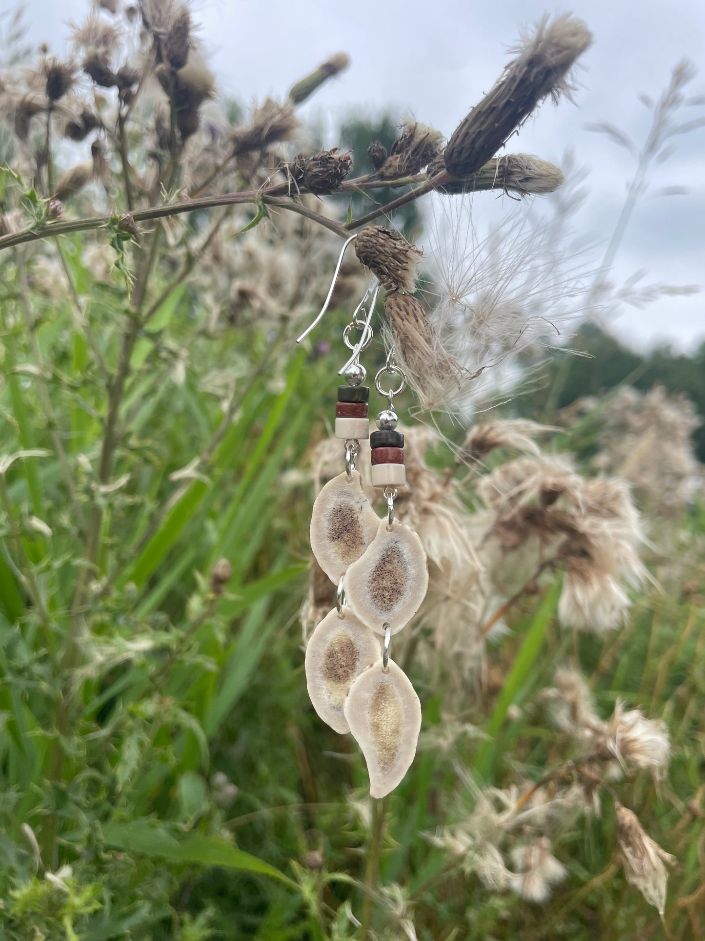 Waawaashkeshi Deer Antler Earrings with Red Creek Jasper