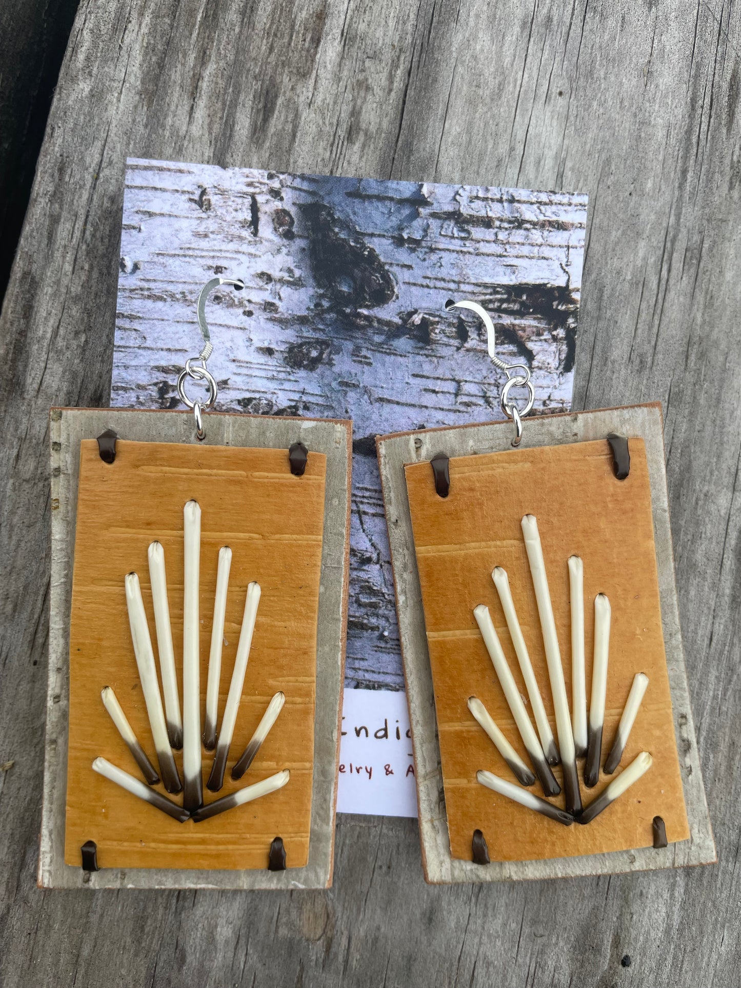 Shooting Star Birchbark and Porcupine Quill Earrings