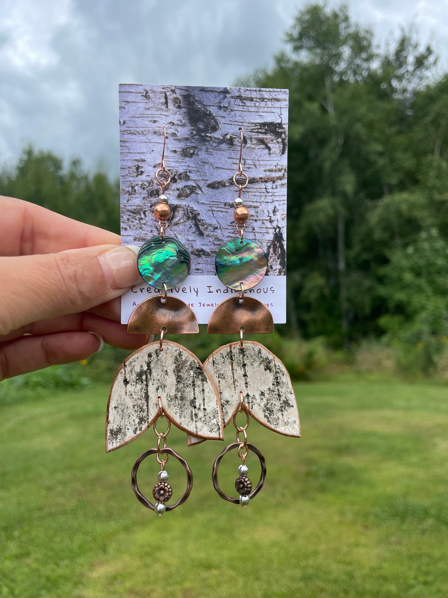 Birchbark and Abalone Earrings