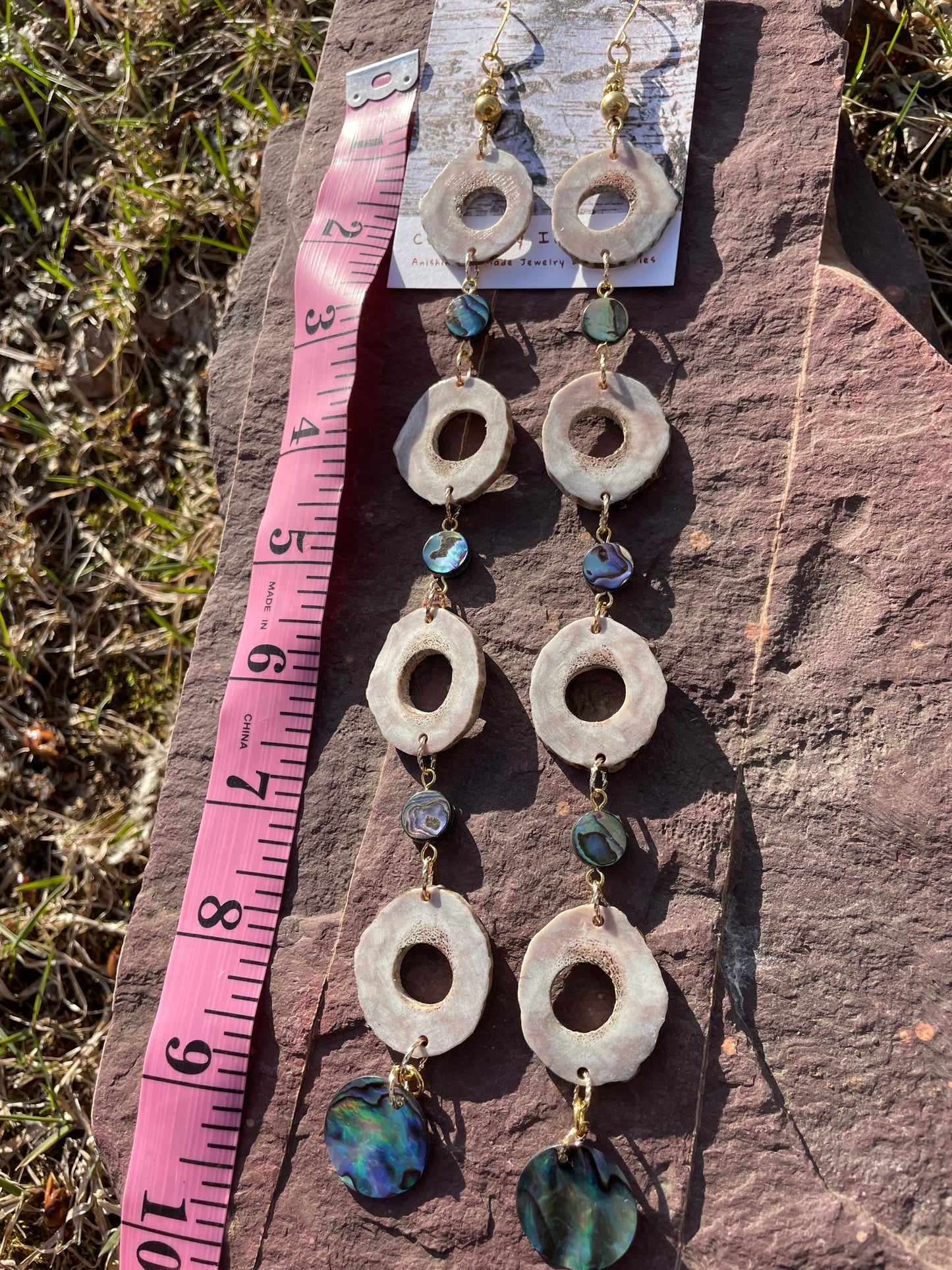 Waawaashkeshi Deer Antler Earrings with Abalone