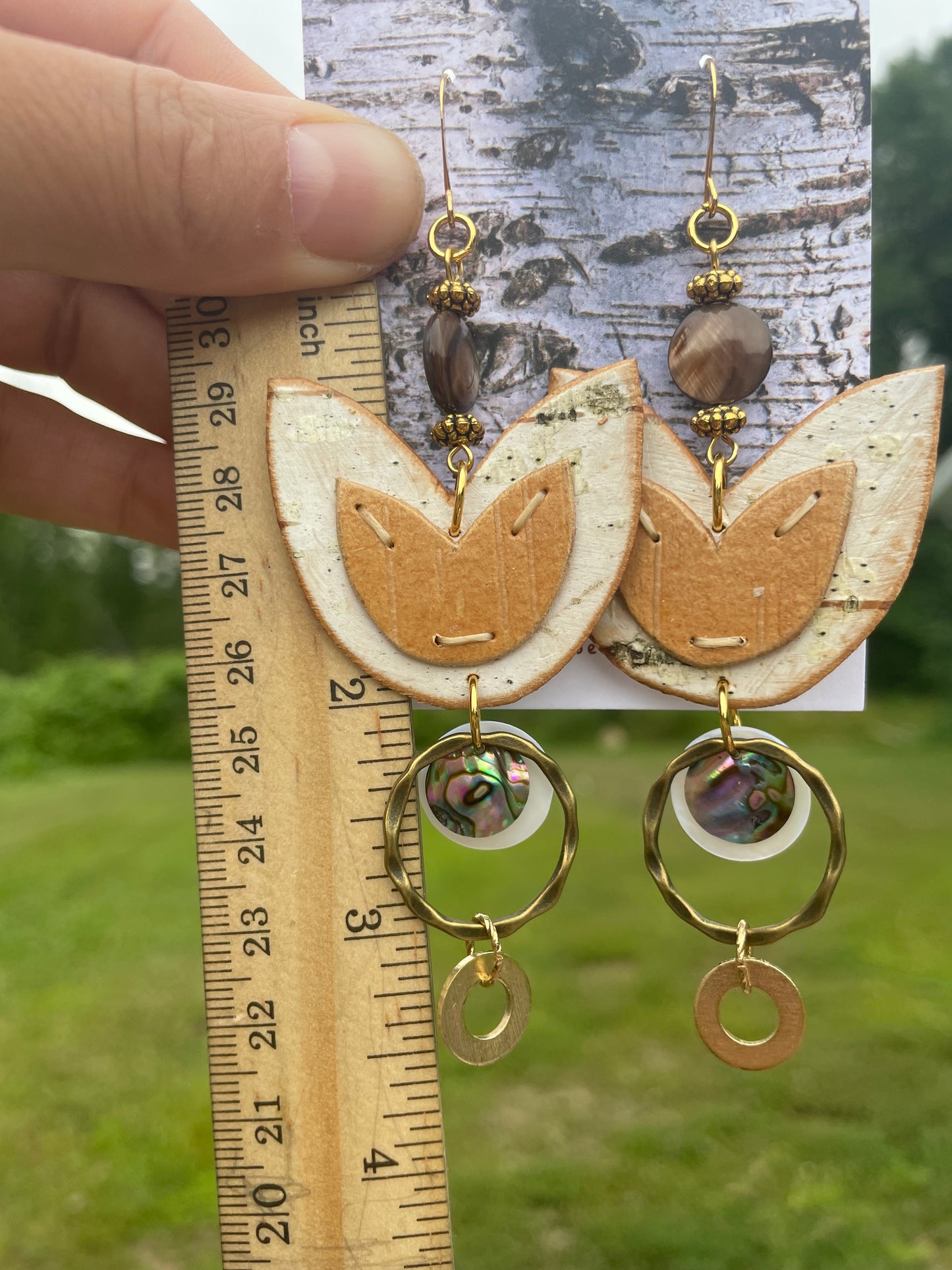 Birchbark Layered Floral Earrings with Mother of Pearl