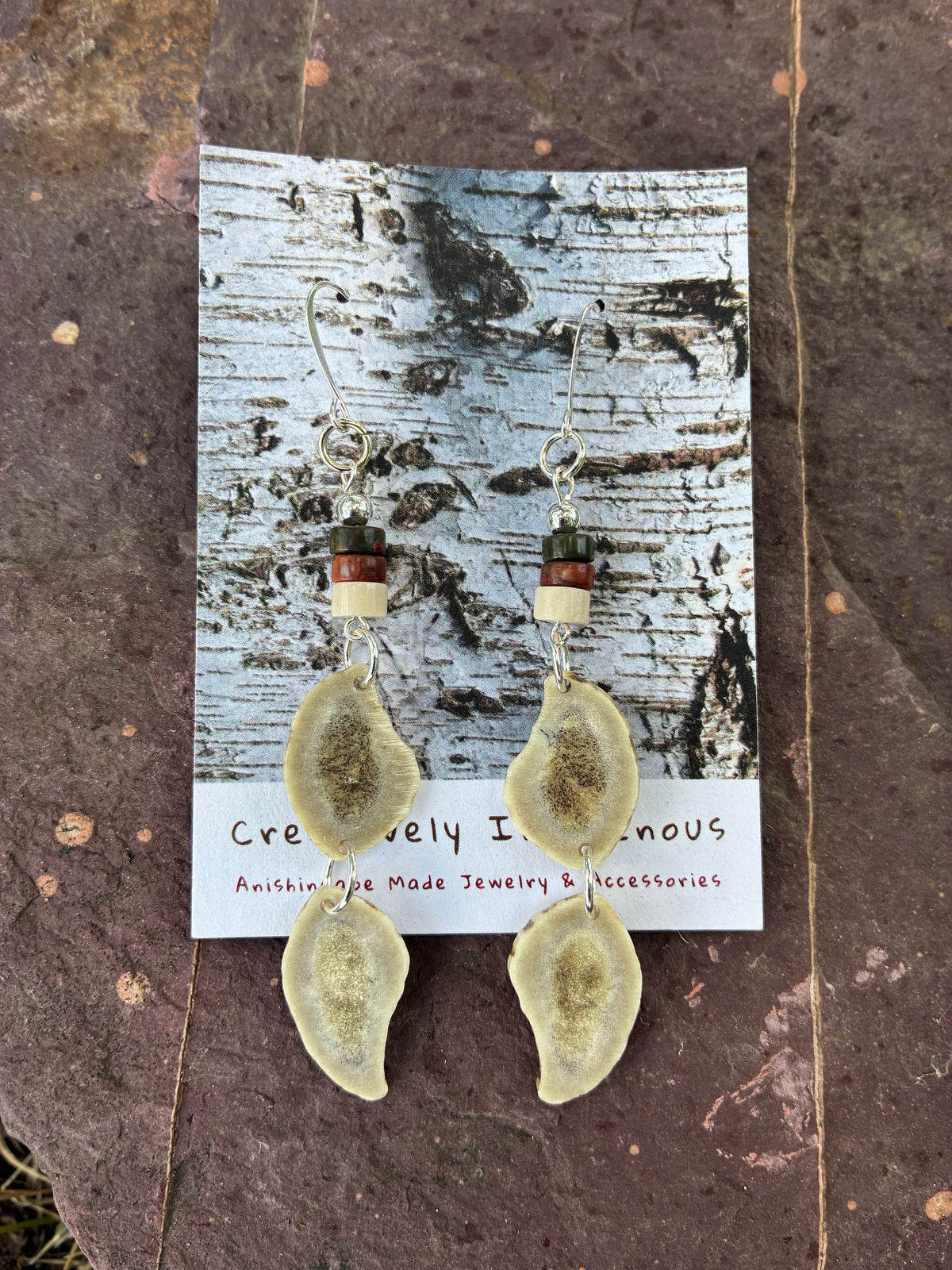Waawaashkeshi Deer Antler Earrings with Red Creek Jasper