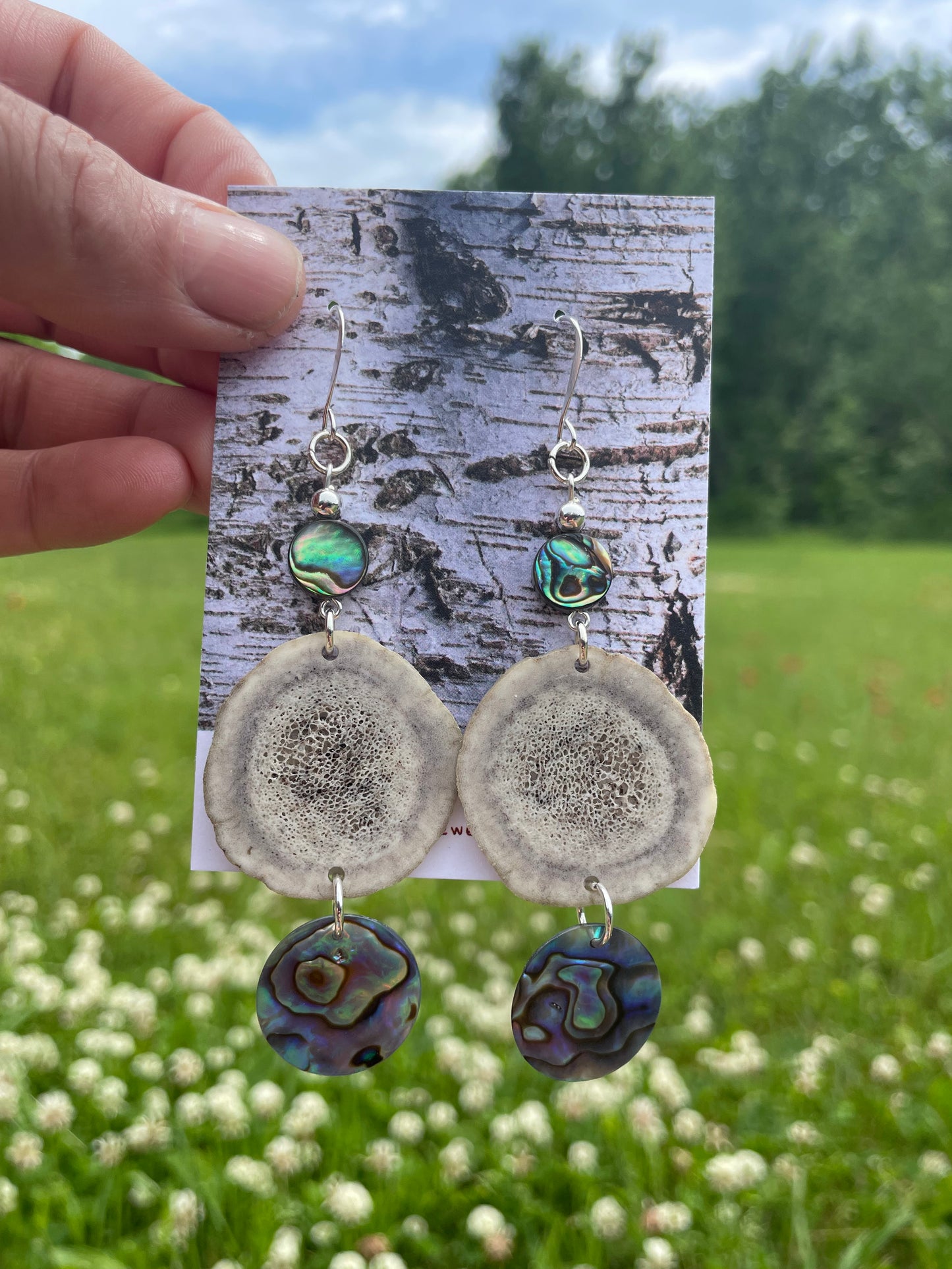 Omashkooz Elk Antler Earrings with Abalone