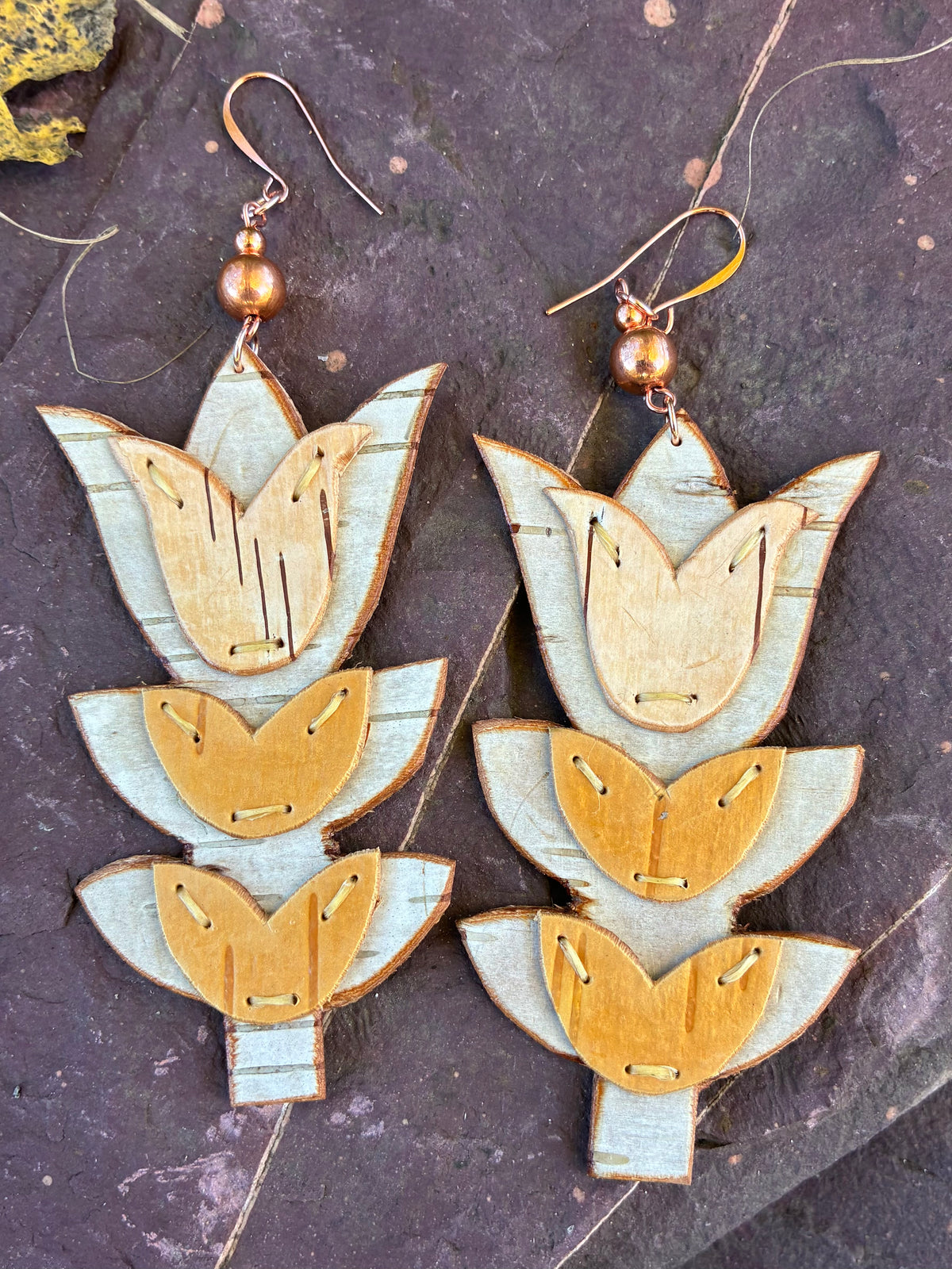 Floral Woodland Appliqué Cutout Birchbark Earrings
