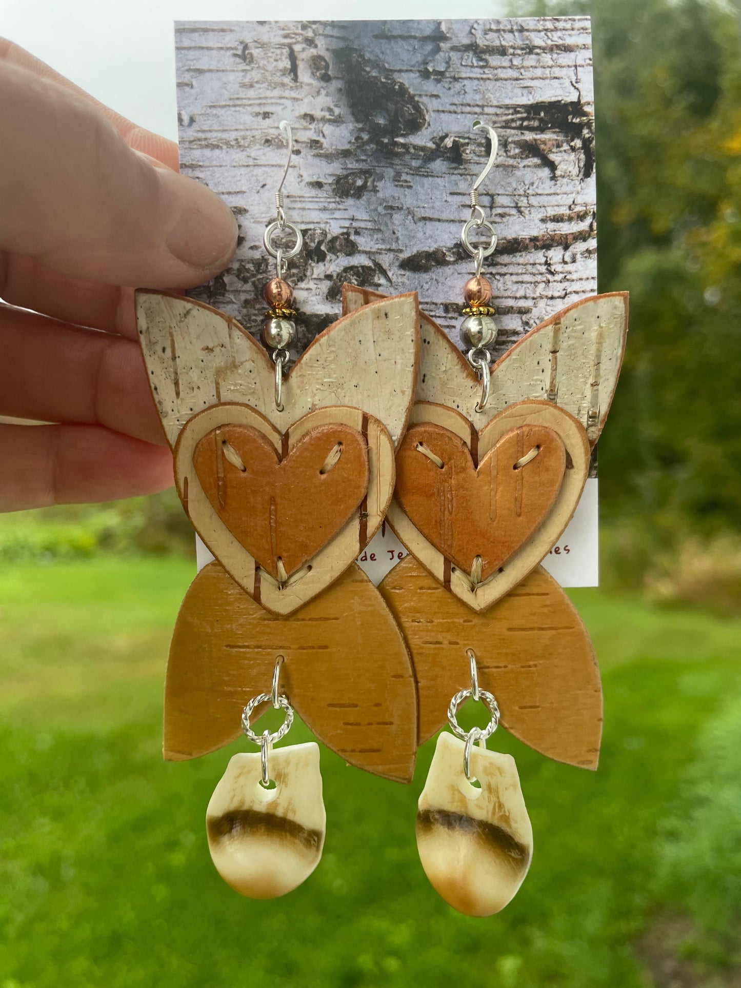 Birchbark Appliqué Floral Earrings with Elk Ivory Replica
