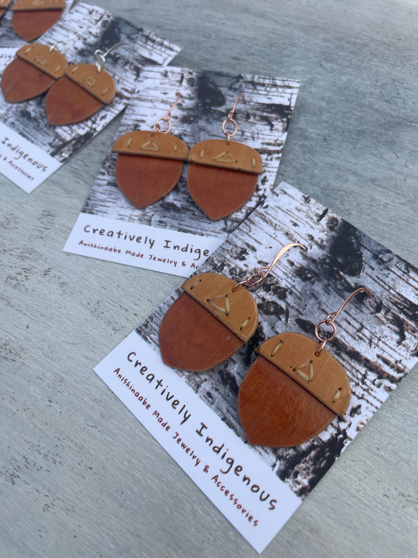 Acorn Birchbark Earrings (Silver)