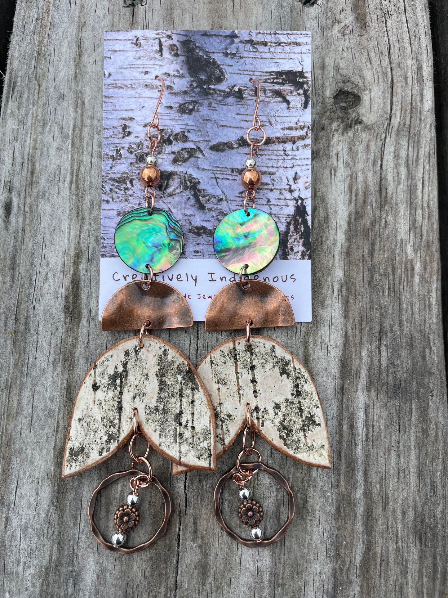 Birchbark and Abalone Earrings