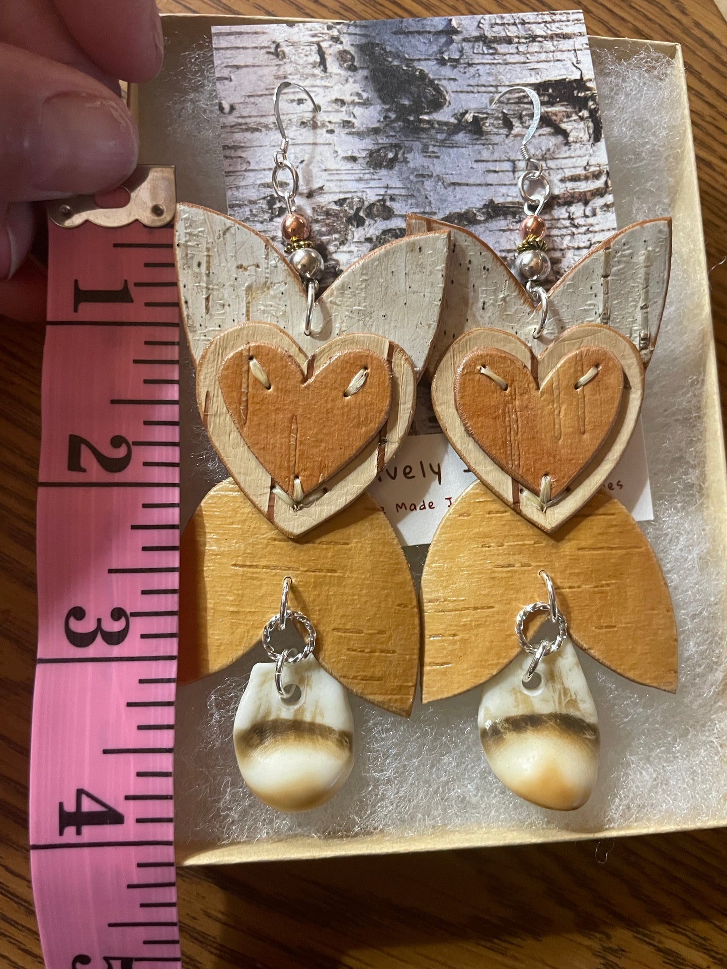 Birchbark Appliqué Floral Earrings with Elk Ivory Replica