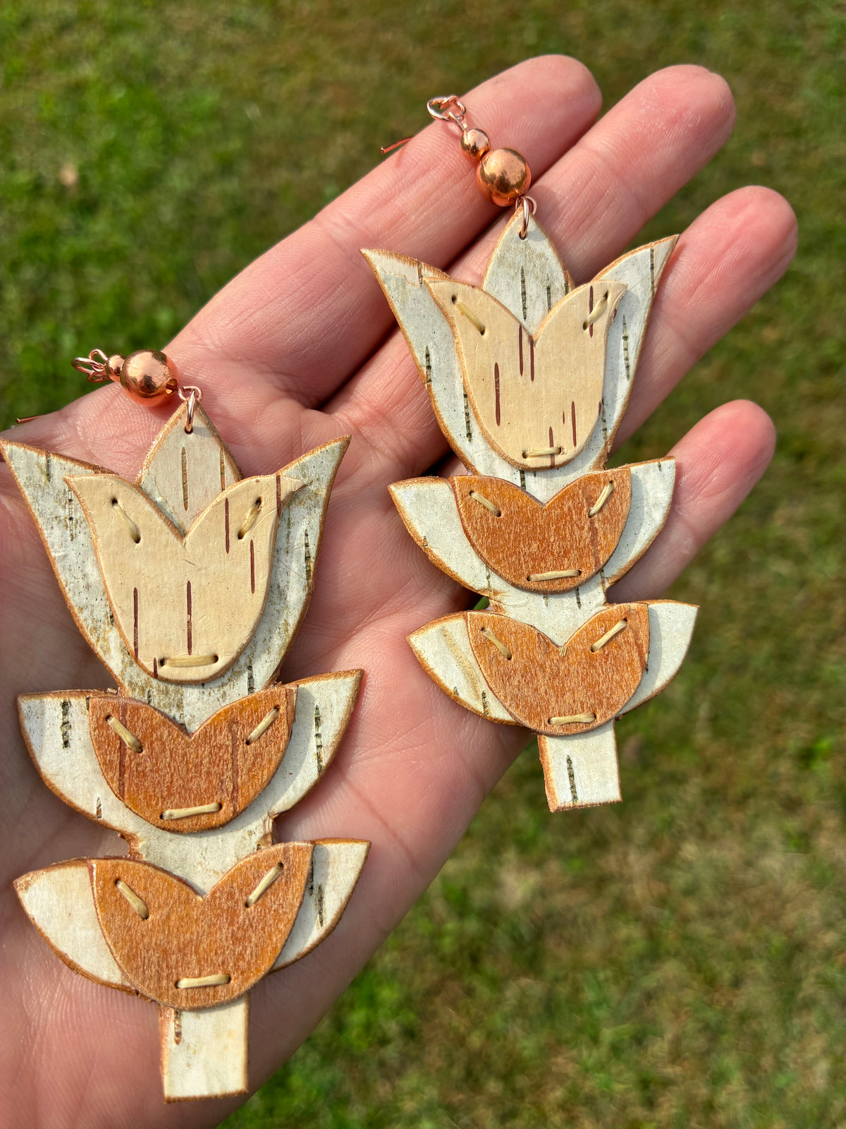 Floral Woodland Appliqué Cutout Birchbark Earrings