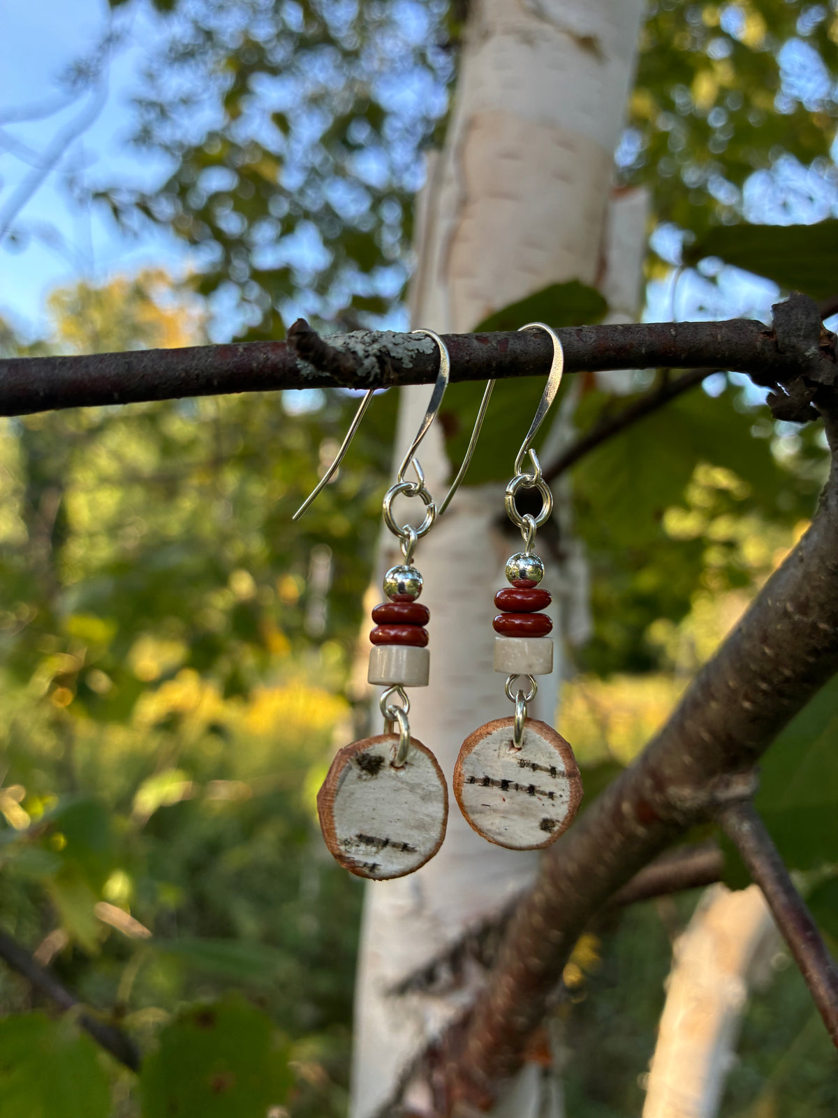 Birchbark Earrings with Red Jasper