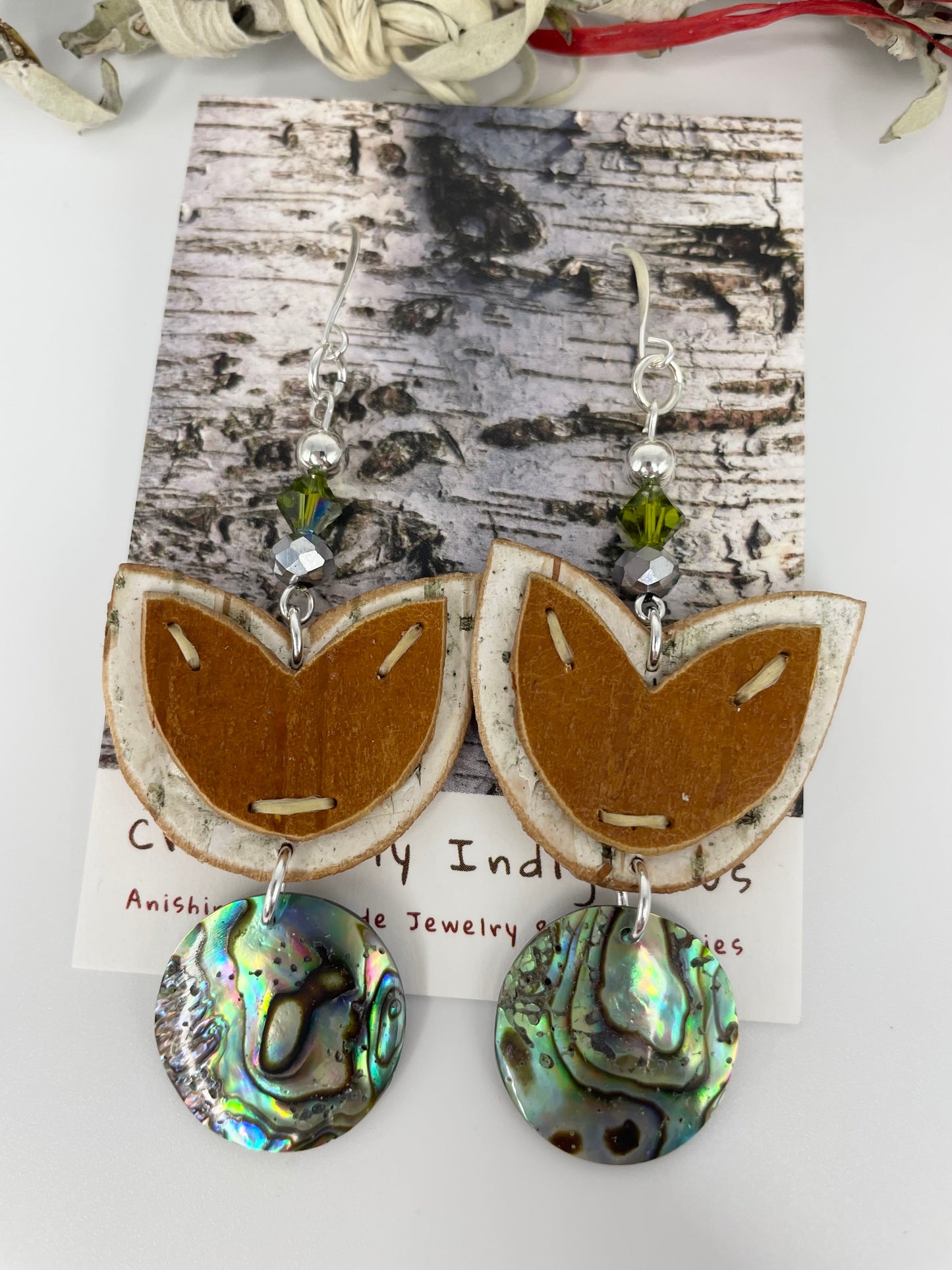 Birchbark Layered Floral Earrings with Abalone