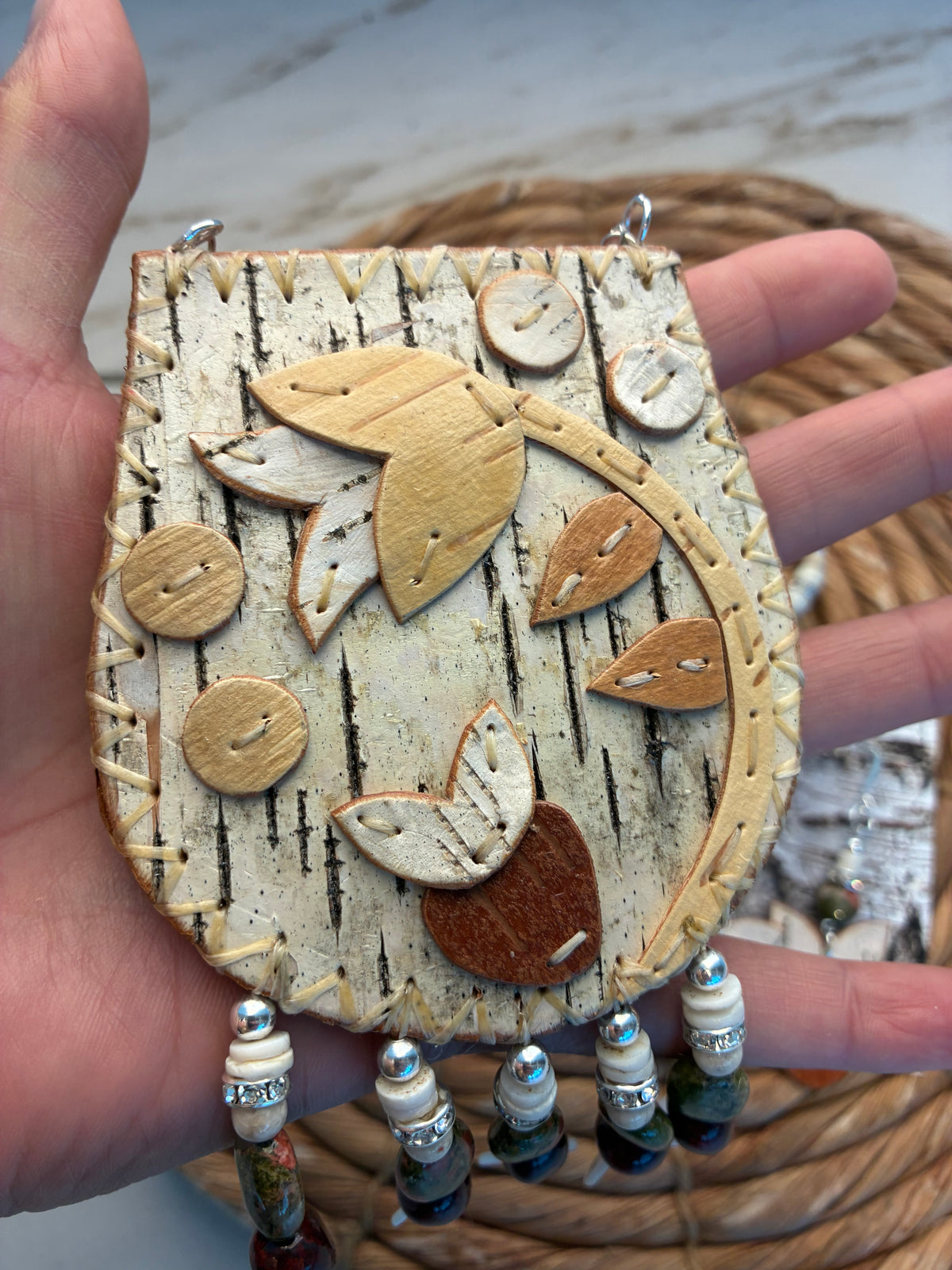 Woodland Floral Birchbark Medallion and Earring Set