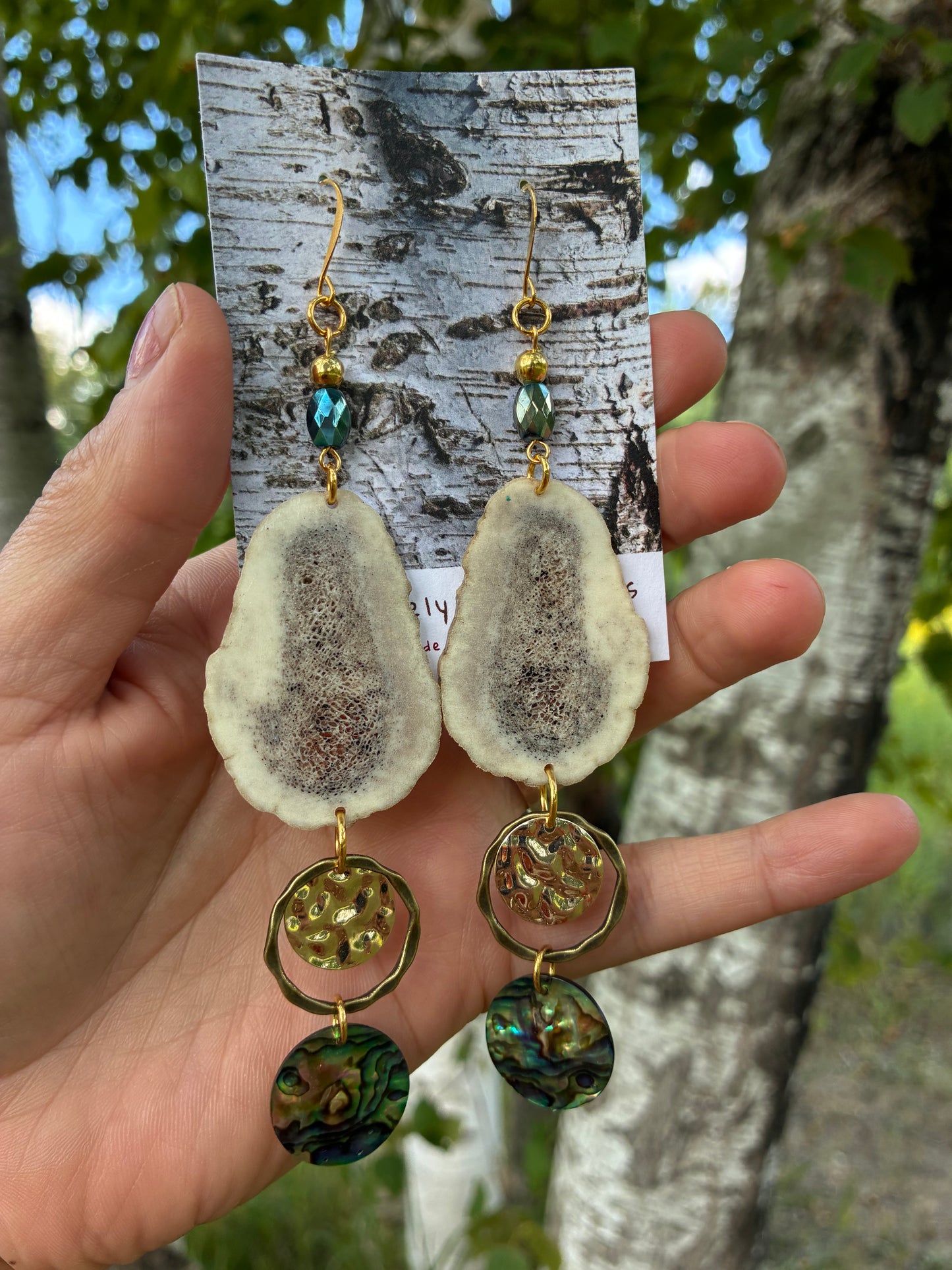 Omashkooz Elk Antler Earrings with Abalone