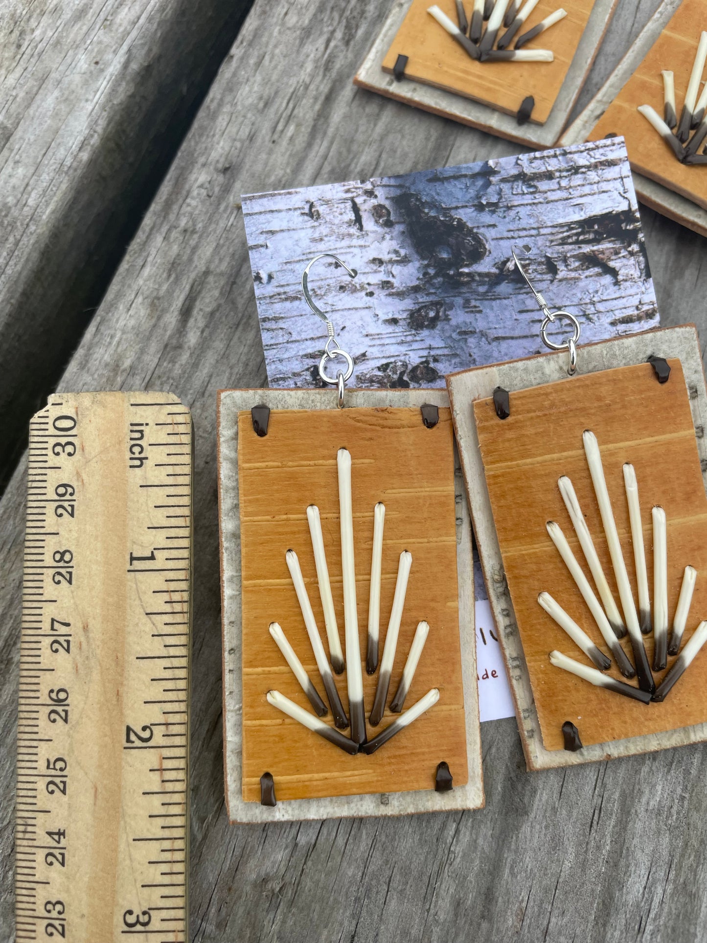 Shooting Star Birchbark and Porcupine Quill Earrings