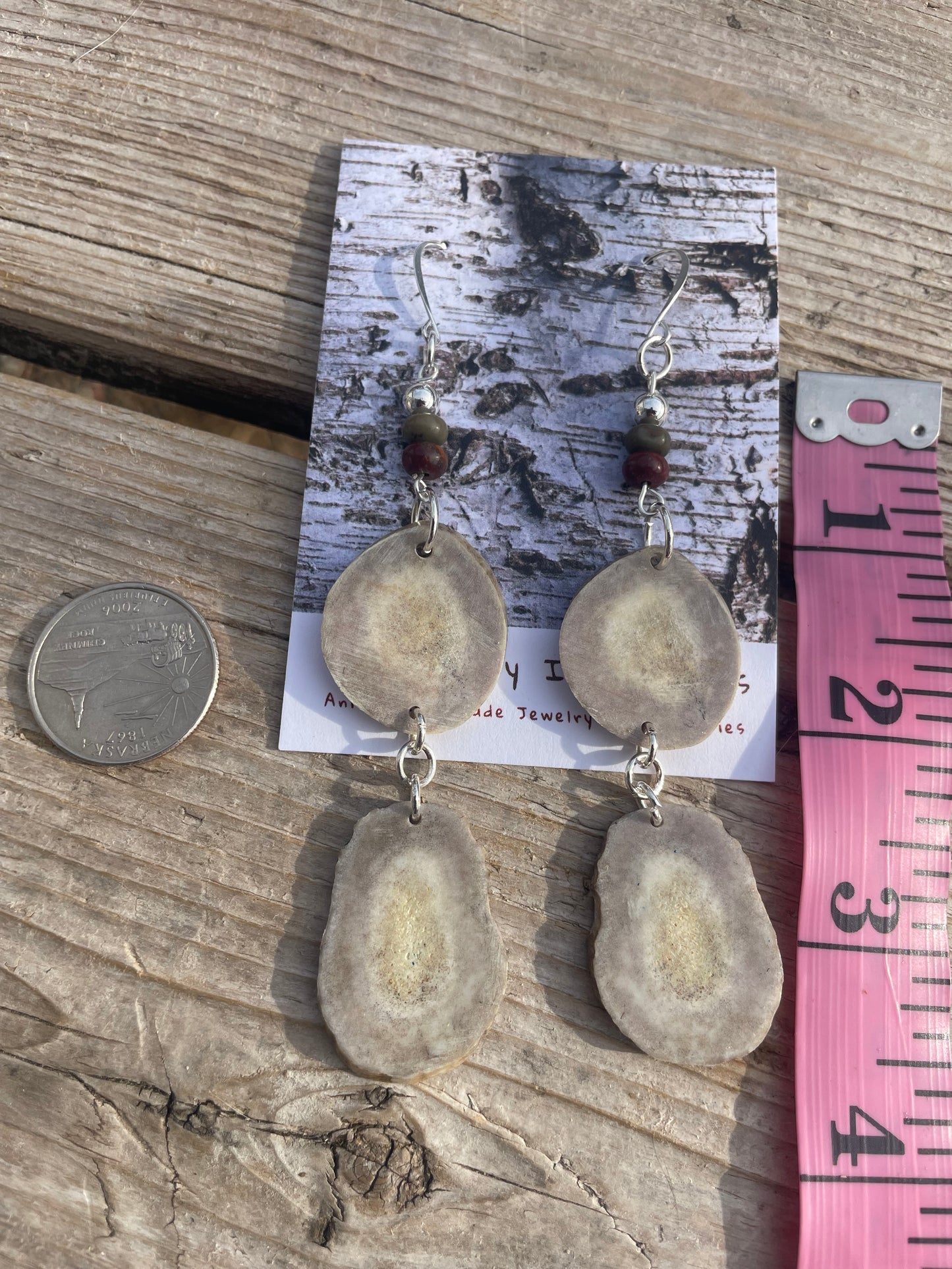 Waawaashkeshi Deer Antler Earrings with Red Creek Jasper