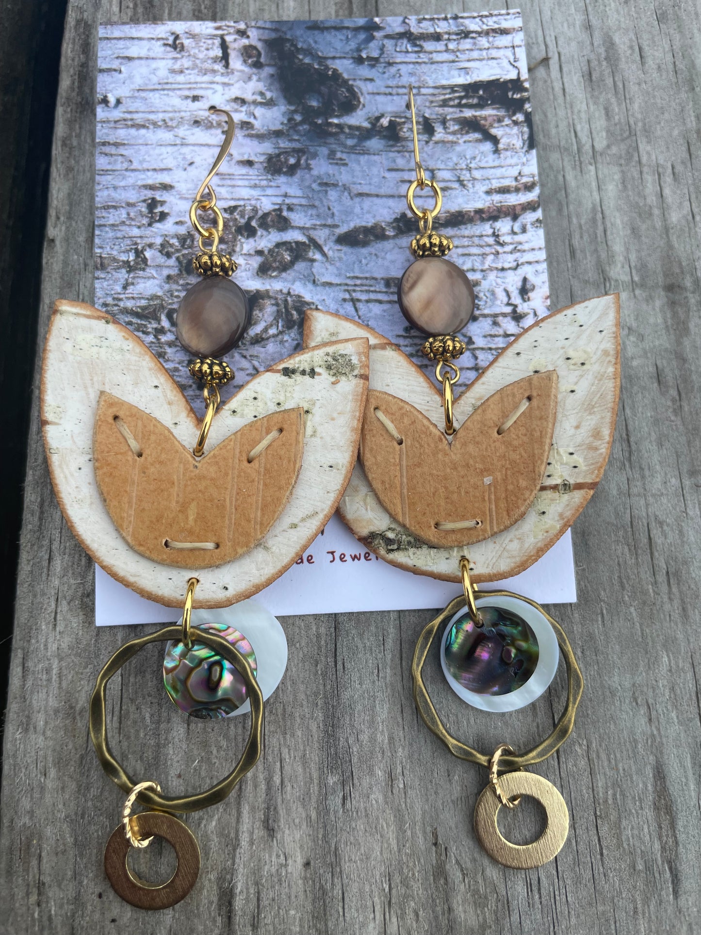 Birchbark Layered Floral Earrings with Mother of Pearl