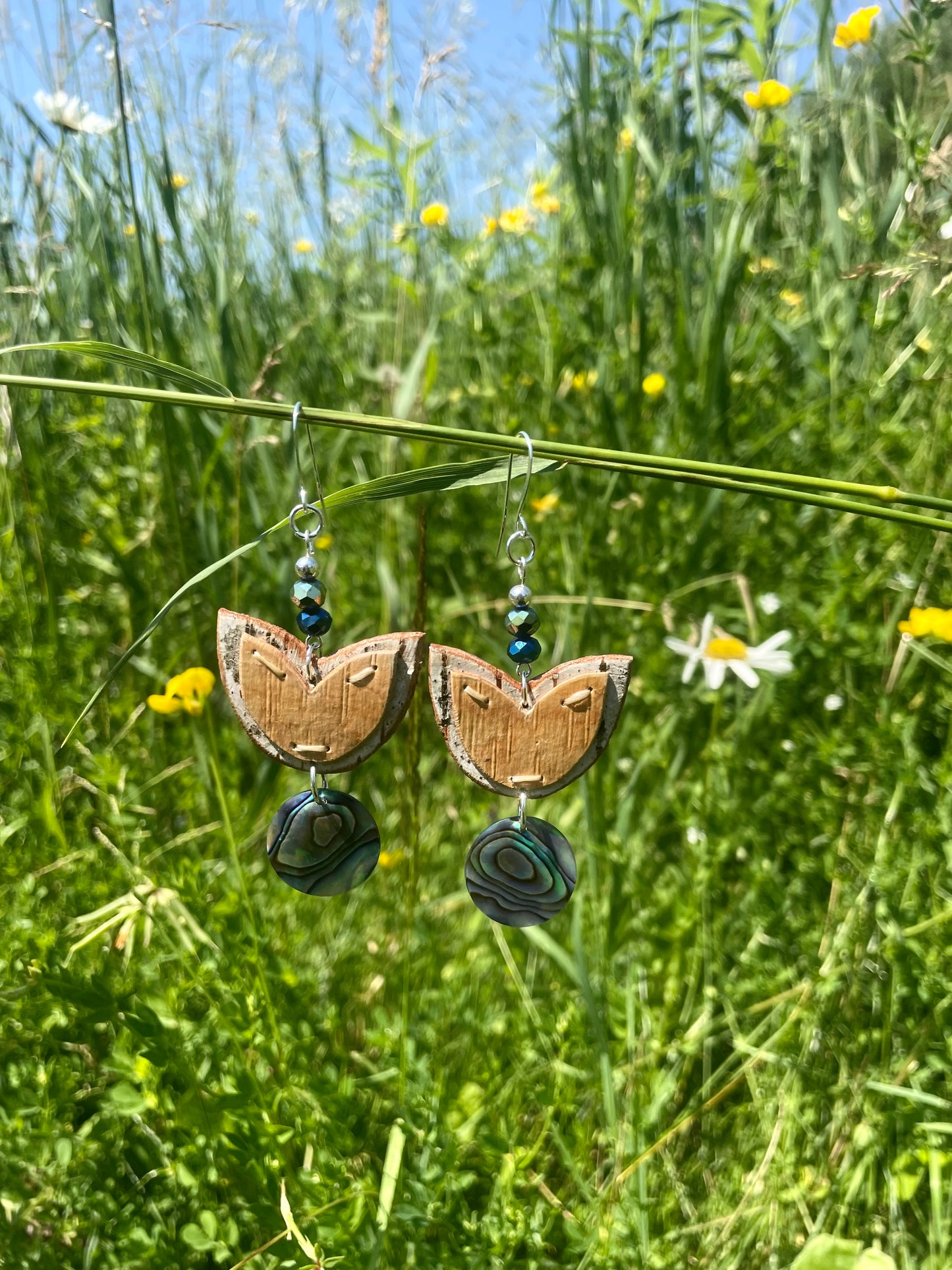 Birchbark Layered Floral Earrings with Abalone