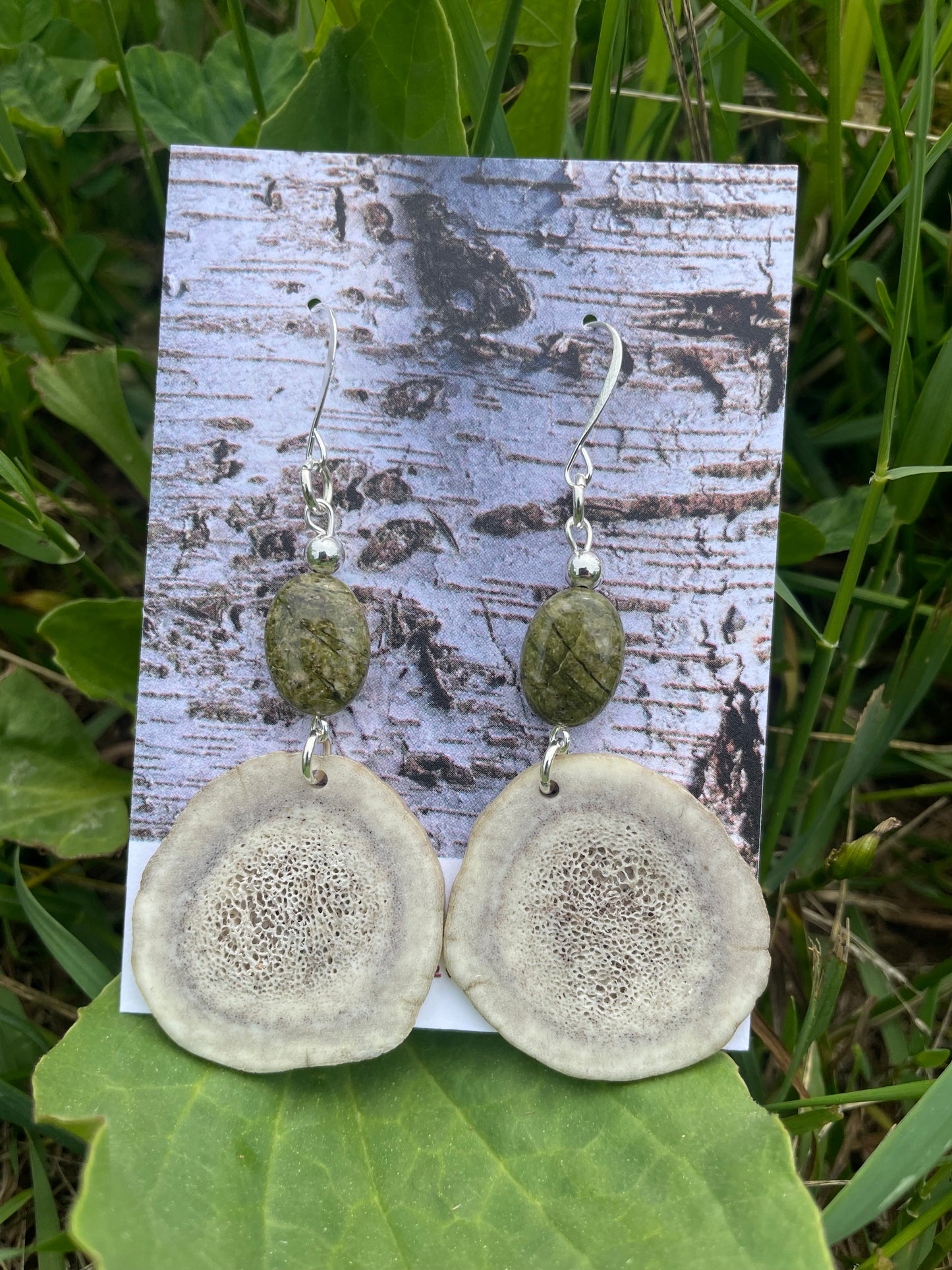 Omashkooz Elk Antler Earrings with Unakite