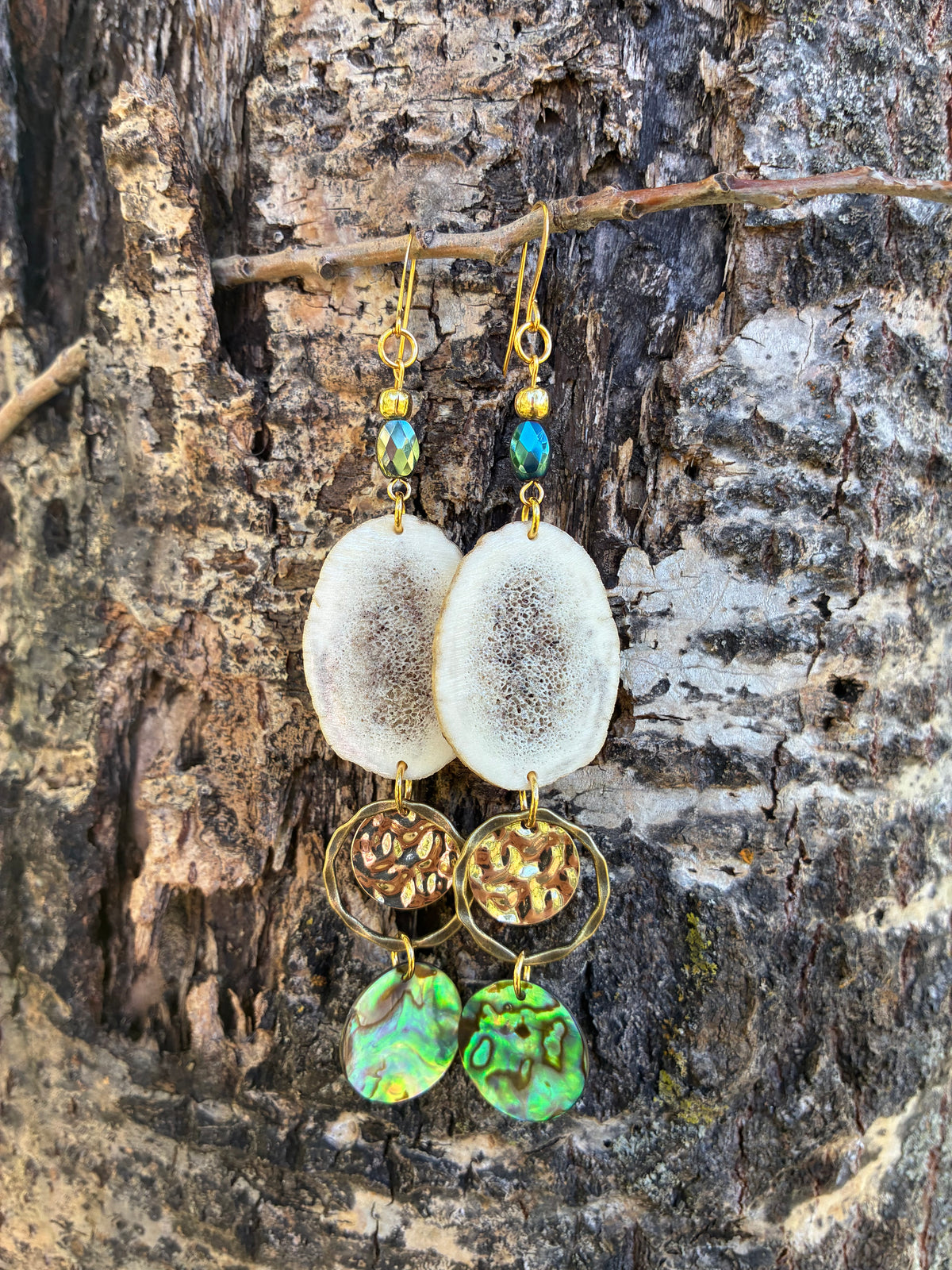 Omashkooz Elk Antler Earrings with Abalone