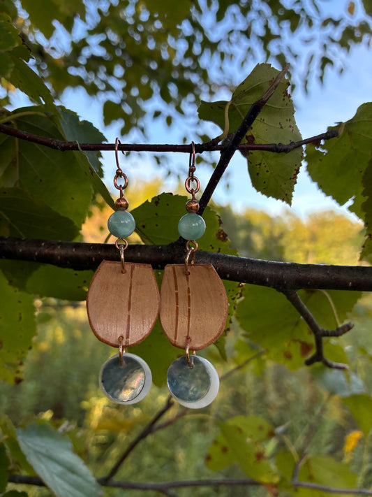 Birchbark Earrings with Shells and Stones