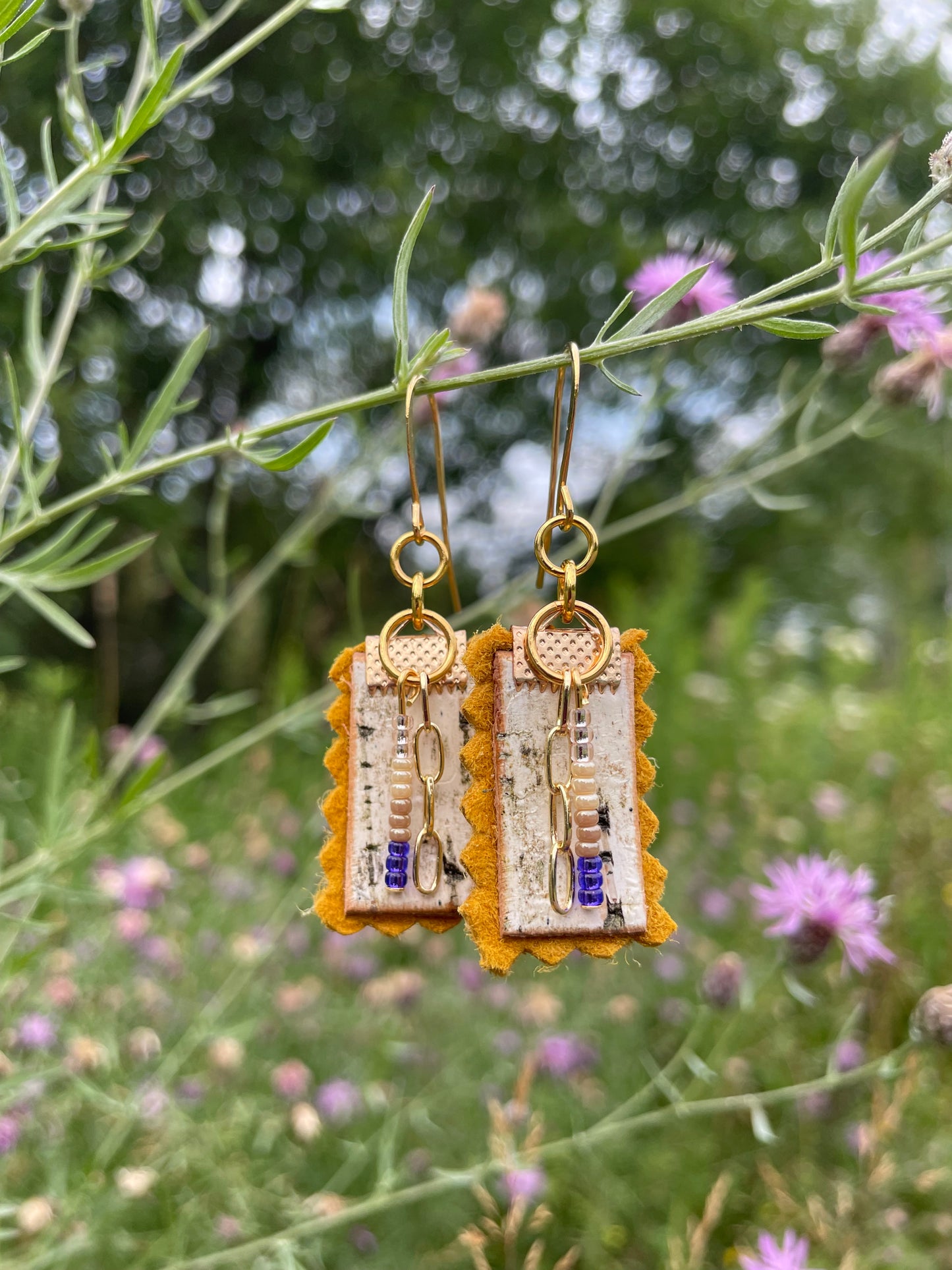 Birchbark, Buckskin & Beads Earrings