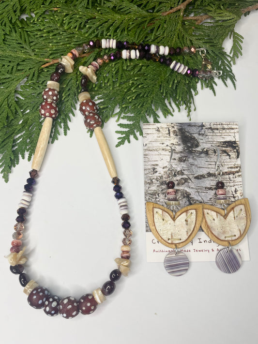 Birchbark and Wampum Woodland Floral Set with Antique Trade Beads