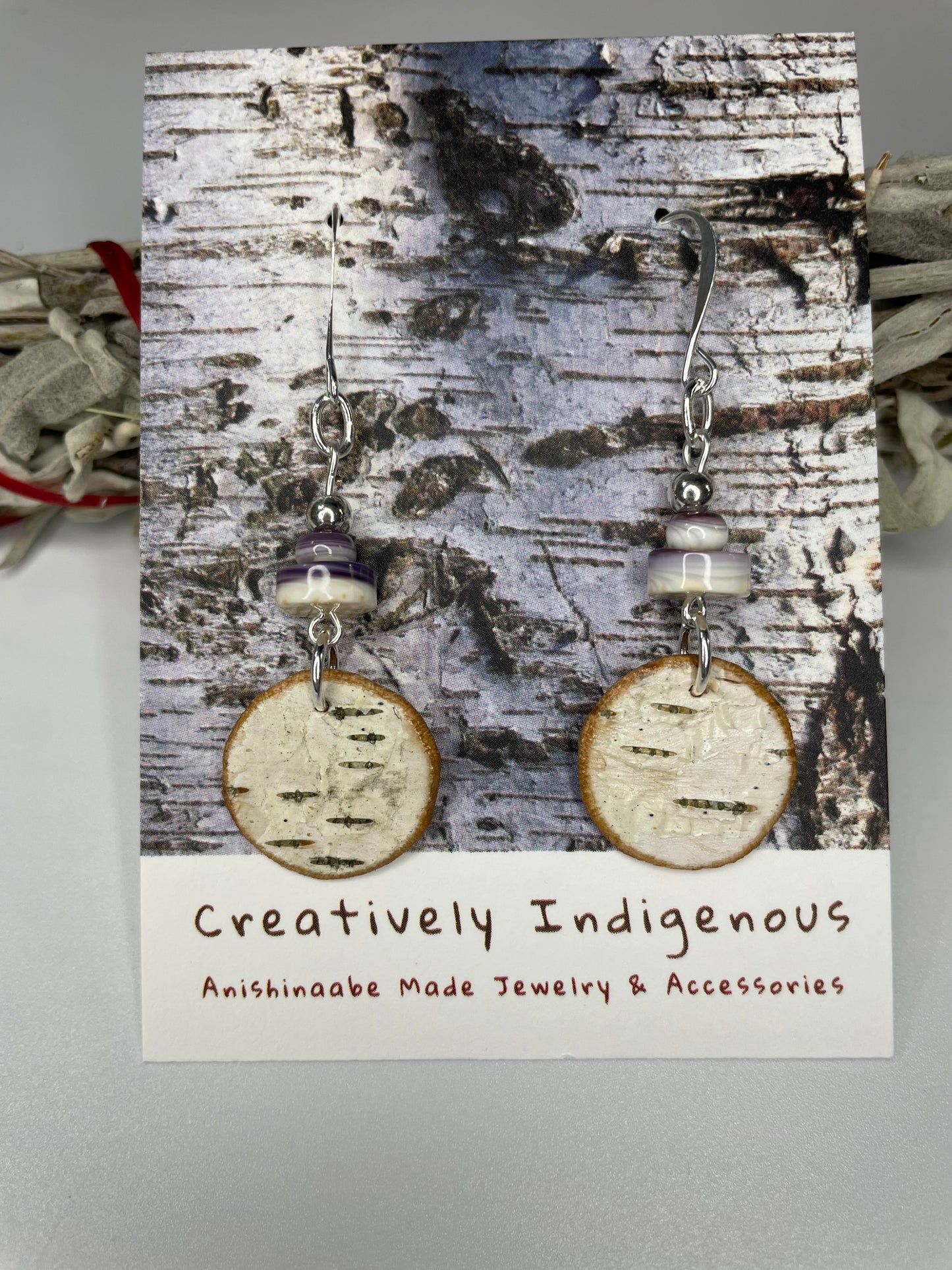 Birchbark and Wampum Earrings