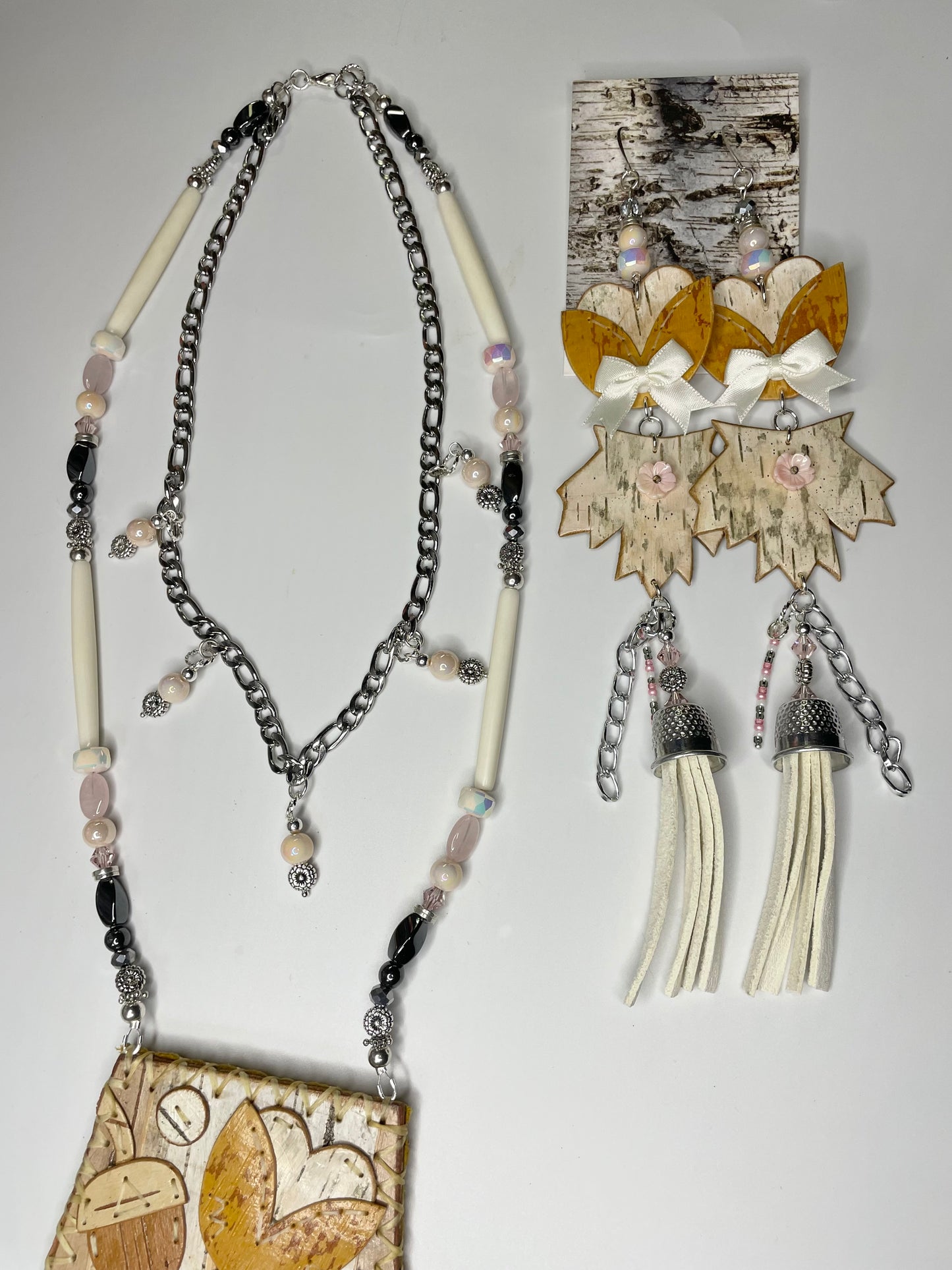 Pink Metal Maple and Floral Blooms Set