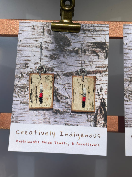 Birchbark and Seed Bead Earrings