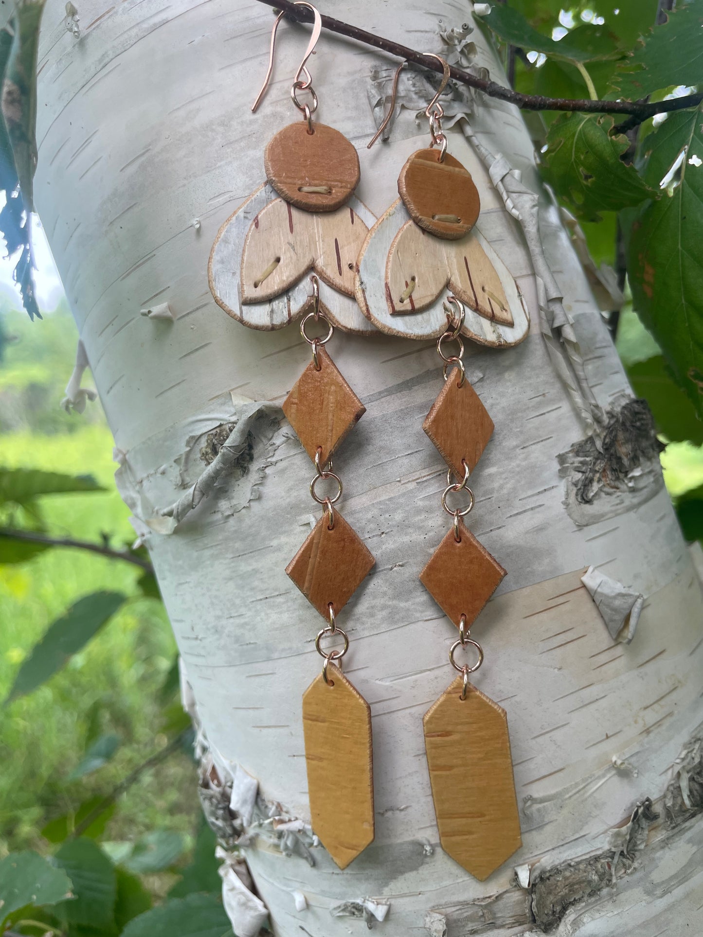 Floral Appliqué and Otter Tracks Birchbark Earring