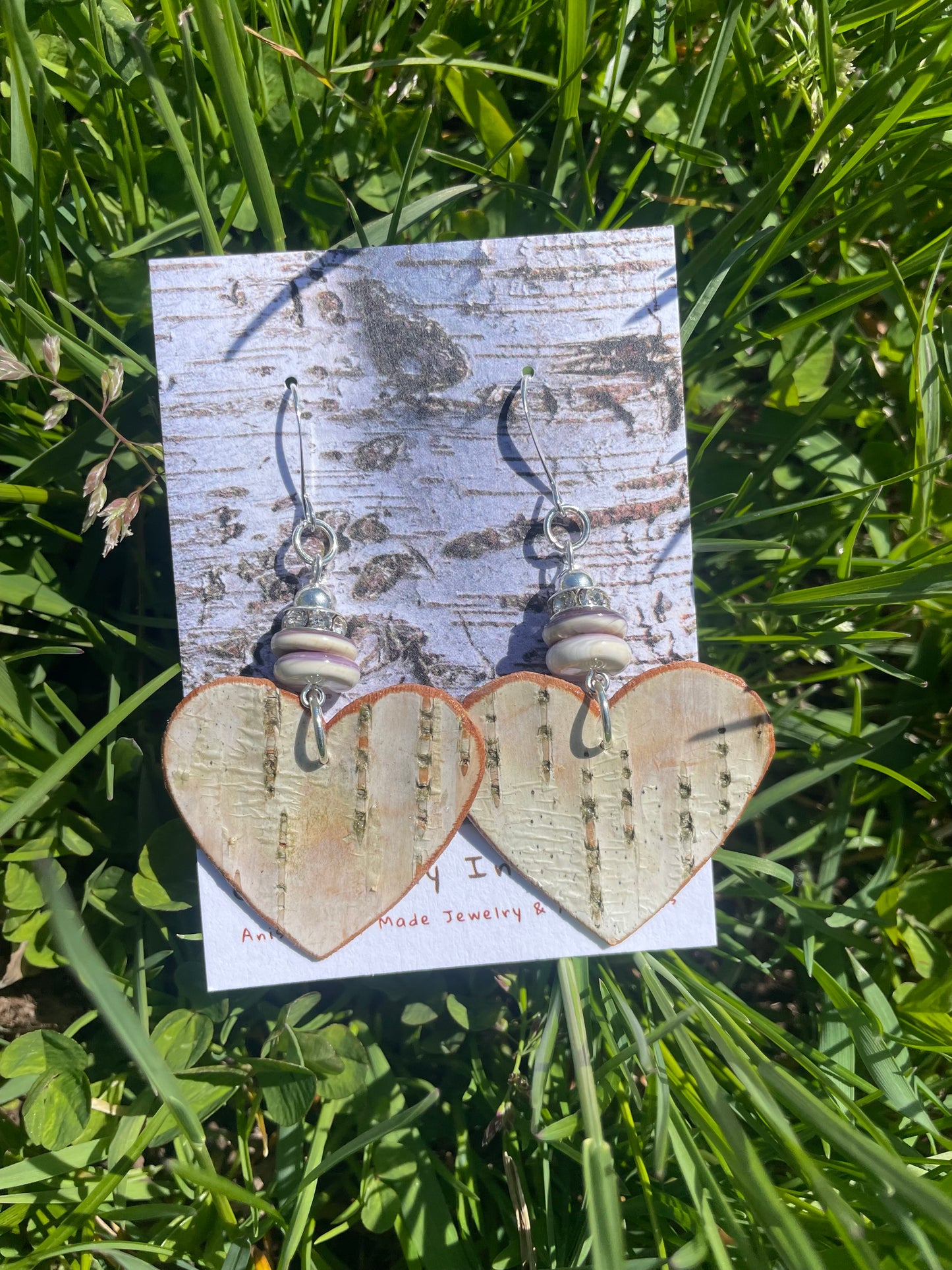 Birchbark Heart Earrings with Wampum