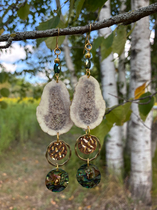 Omashkooz Elk Antler Earrings with Abalone