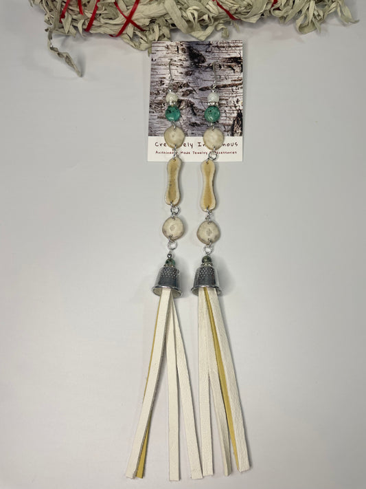 Waawaashkeshi Deer Antler Earrings with Turquoise and Deer Skin