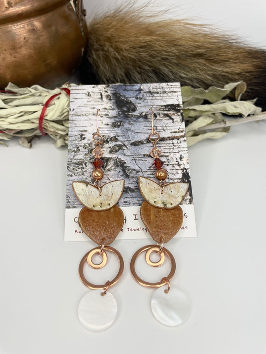 Copper and Strawberry Birchbark Earrings
