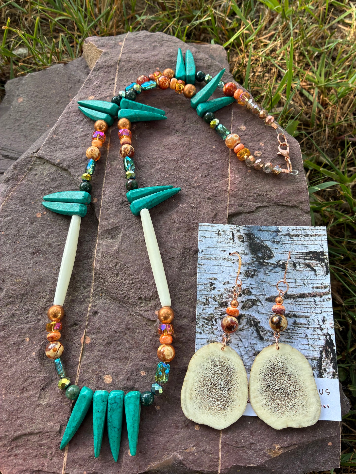 Elk Antler Set with Ancient Cellar Agate