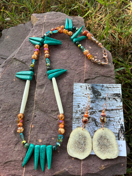 Elk Antler Set with Ancient Cellar Agate