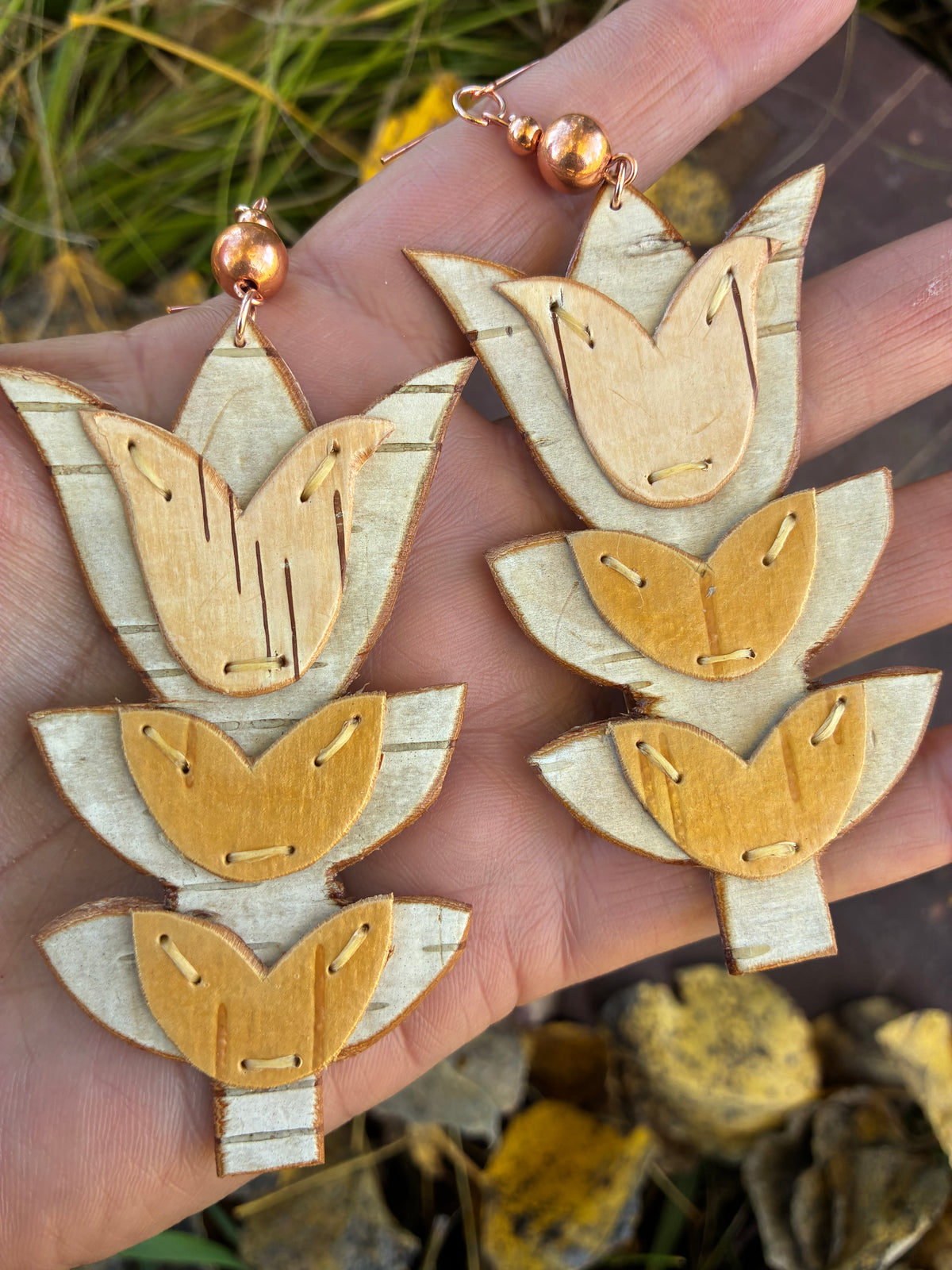 Floral Woodland Appliqué Cutout Birchbark Earrings