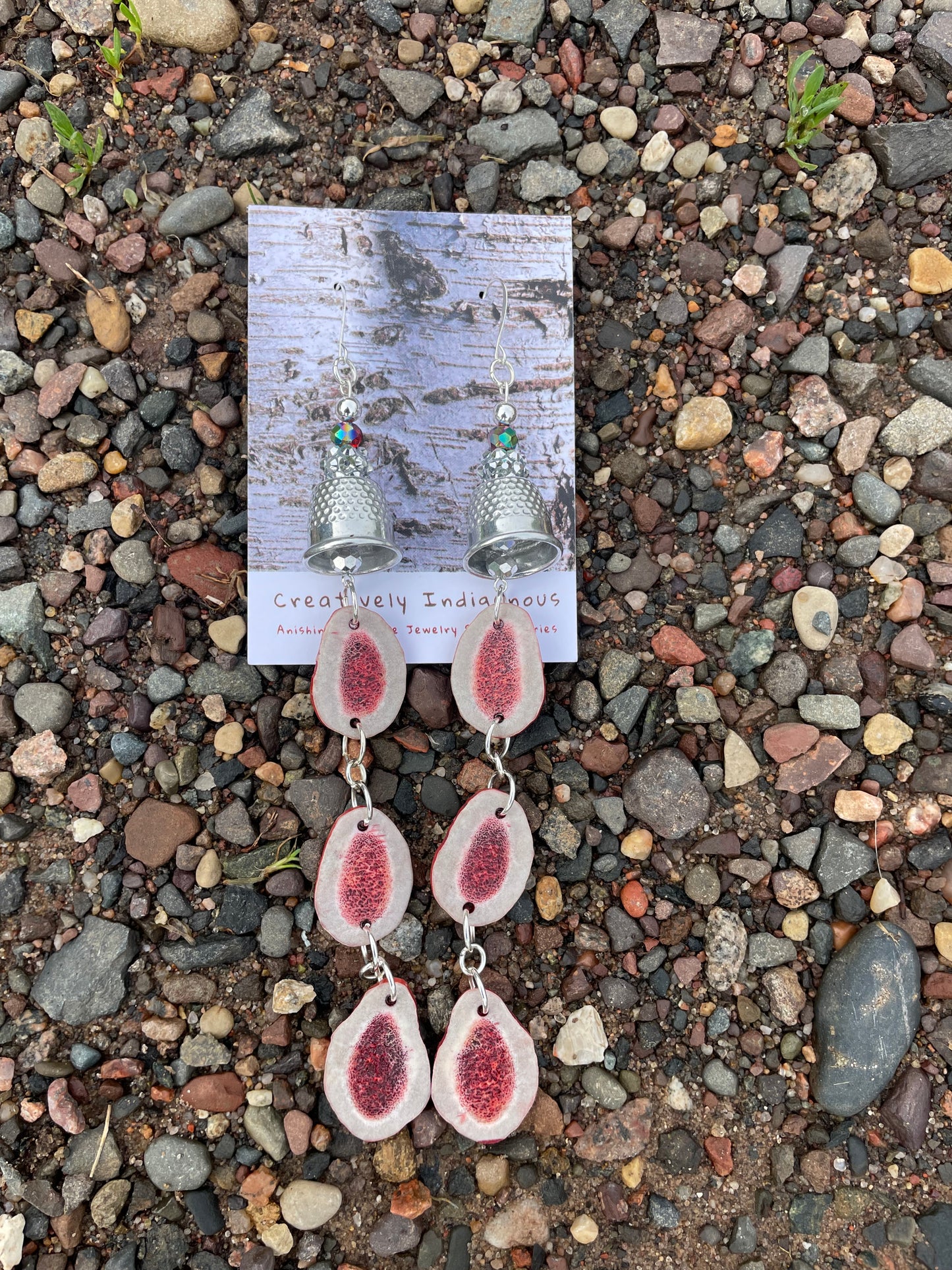 Waawaashkeshi Deer Antler Earrings with Grandmother Thimbles