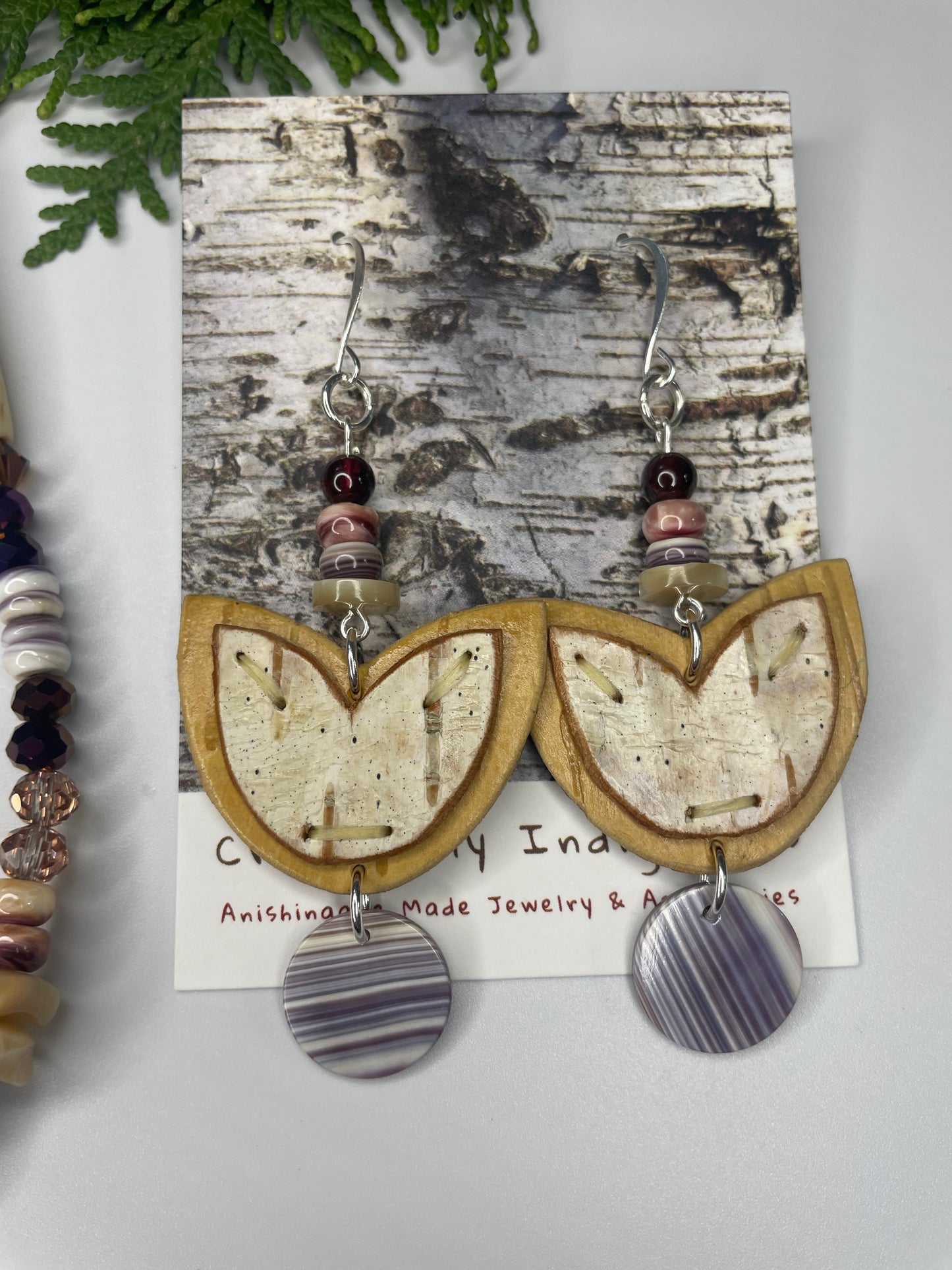 Birchbark and Wampum Woodland Floral Set with Antique Trade Beads