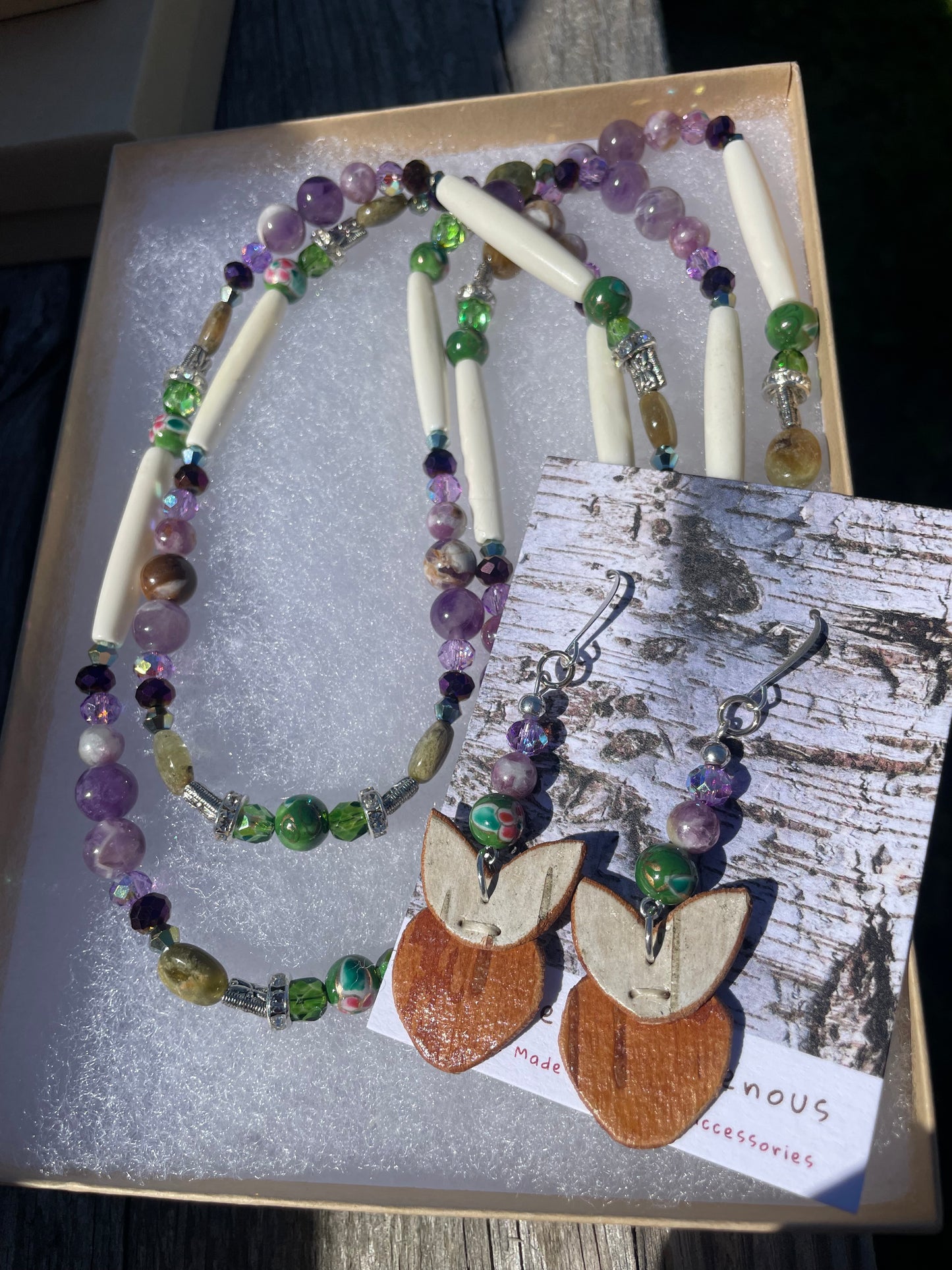 Birchbarkberry Woodland Floral Set with Amethyst and Green Garnet