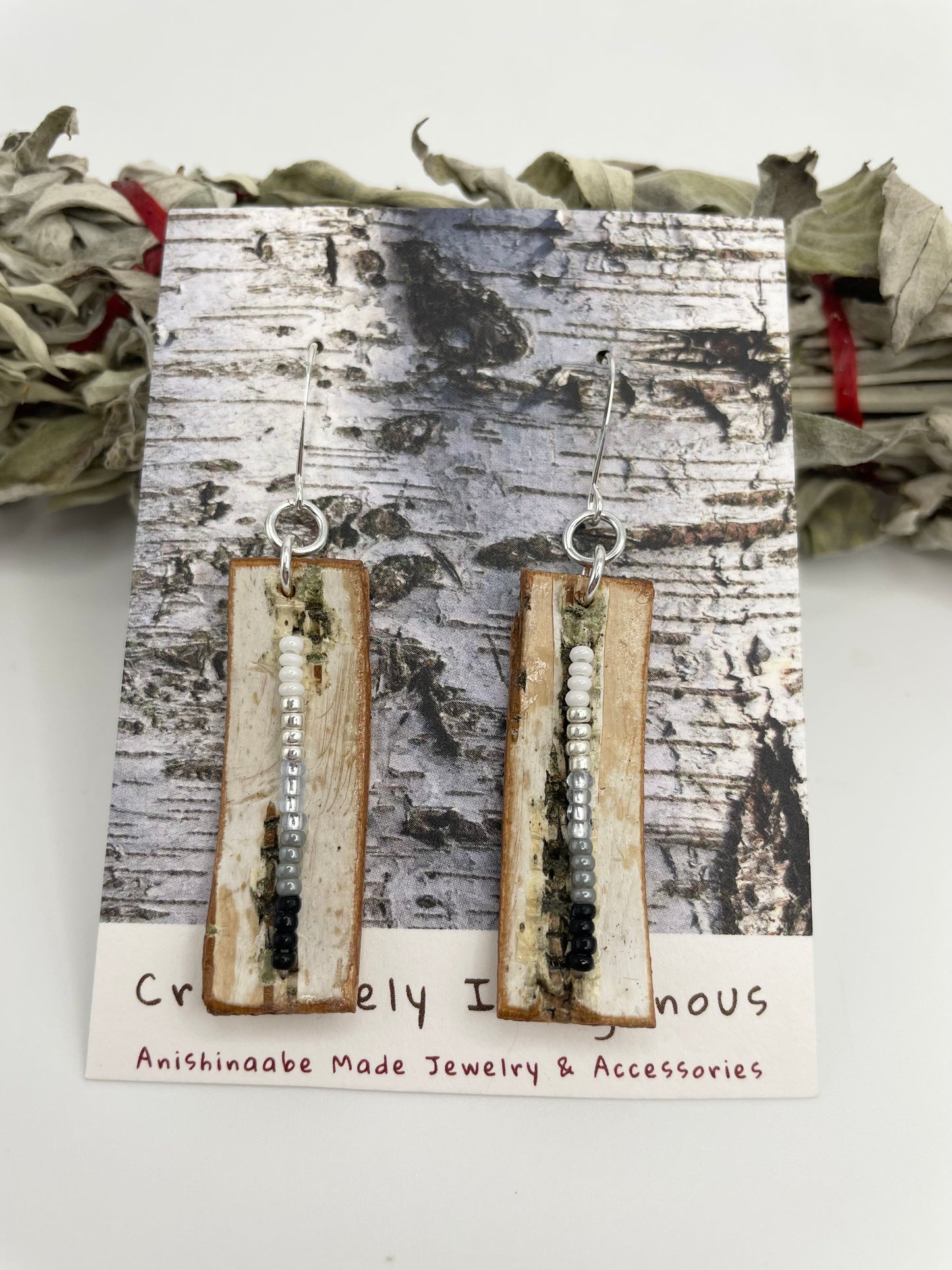 Birchbark and Seed Bead Earrings