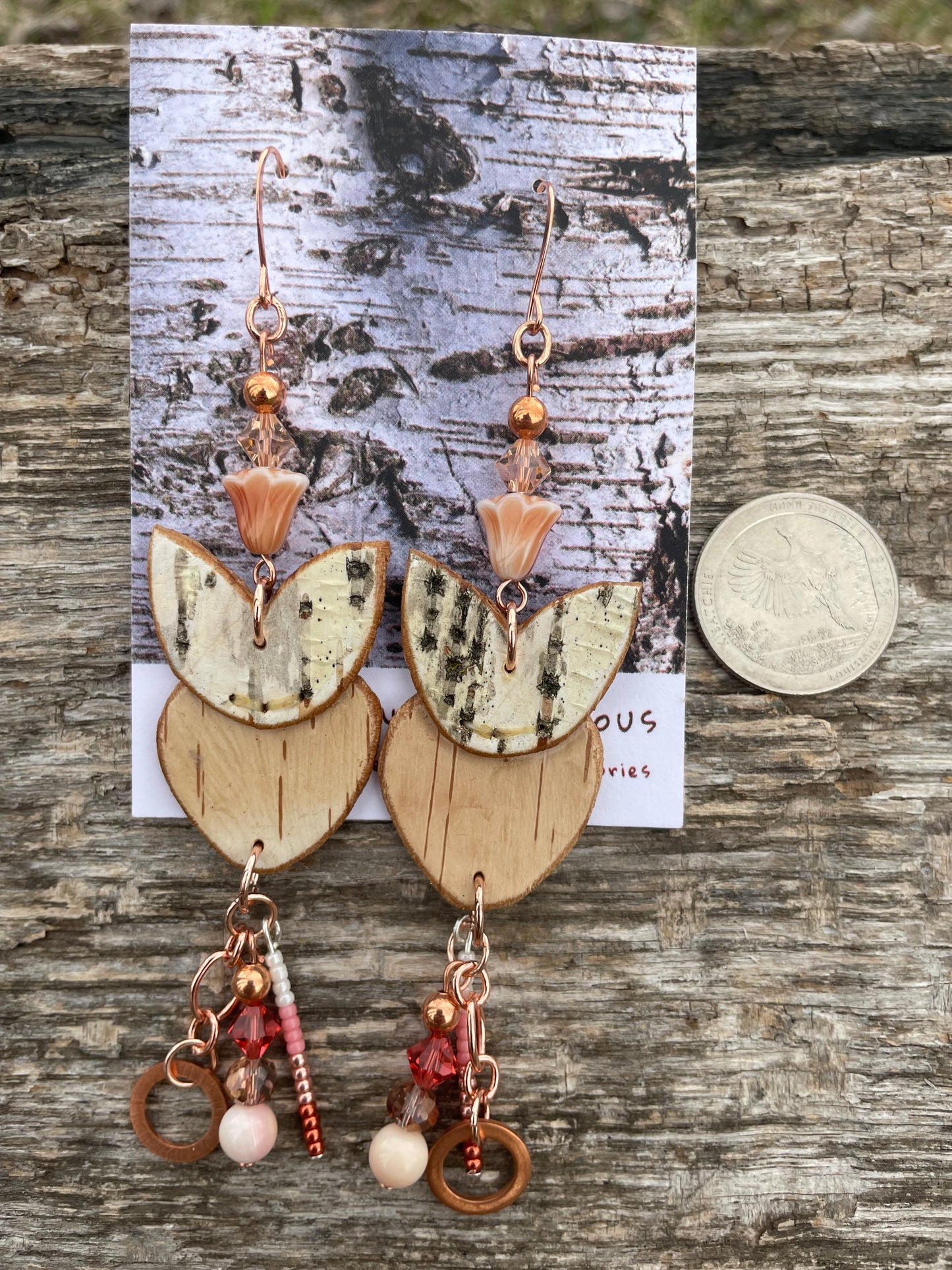 Birchbarkberry Earrings with Pink Conch