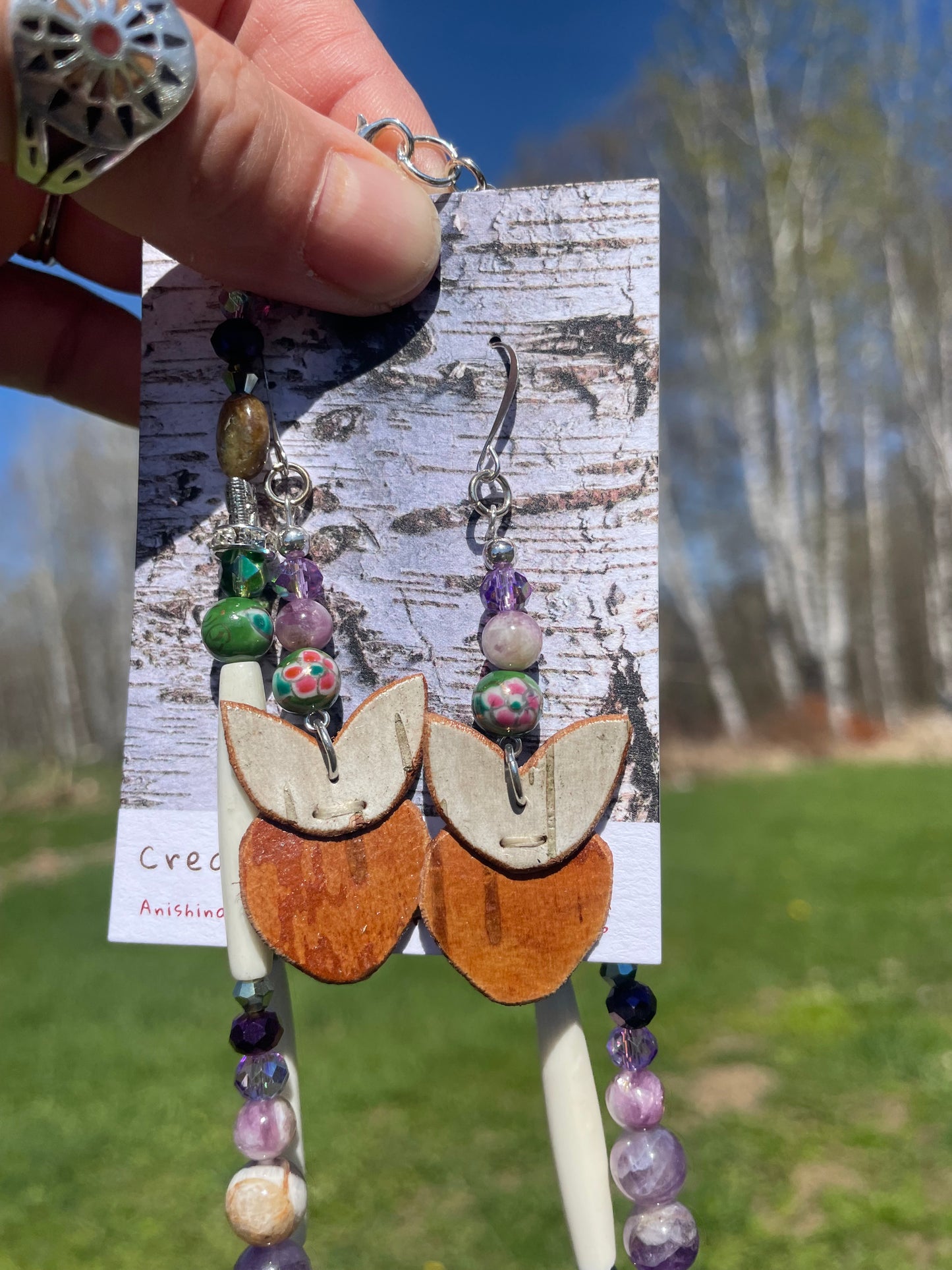 Birchbarkberry Woodland Floral Set with Amethyst and Green Garnet
