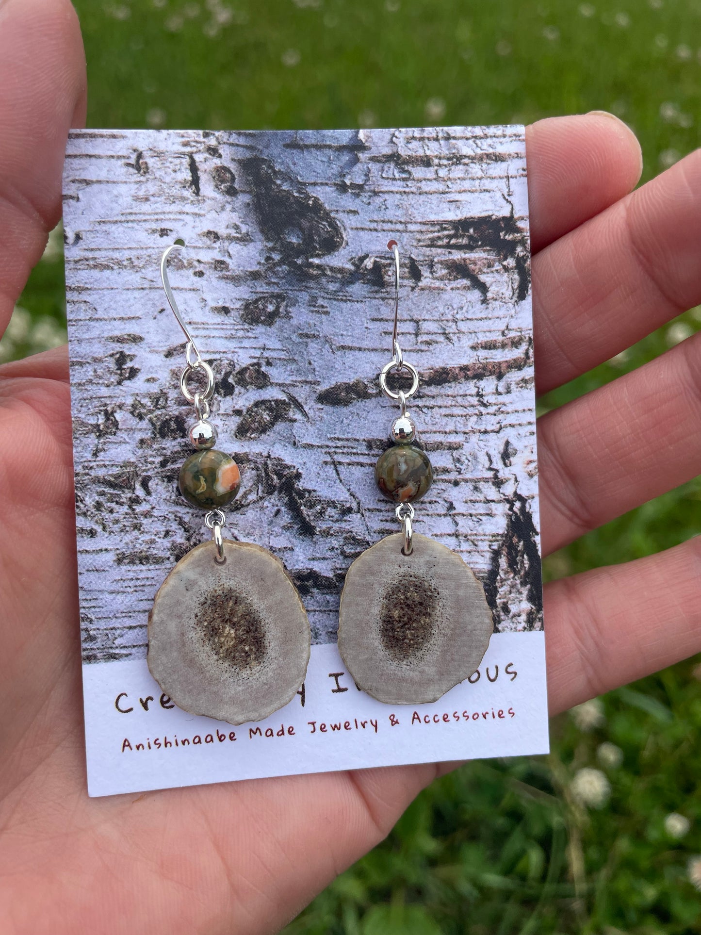 Waawaashkeshi Deer Antler Earrings with Jasper