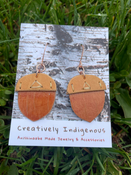 Acorn Birchbark Earrings (Rose Gold)
