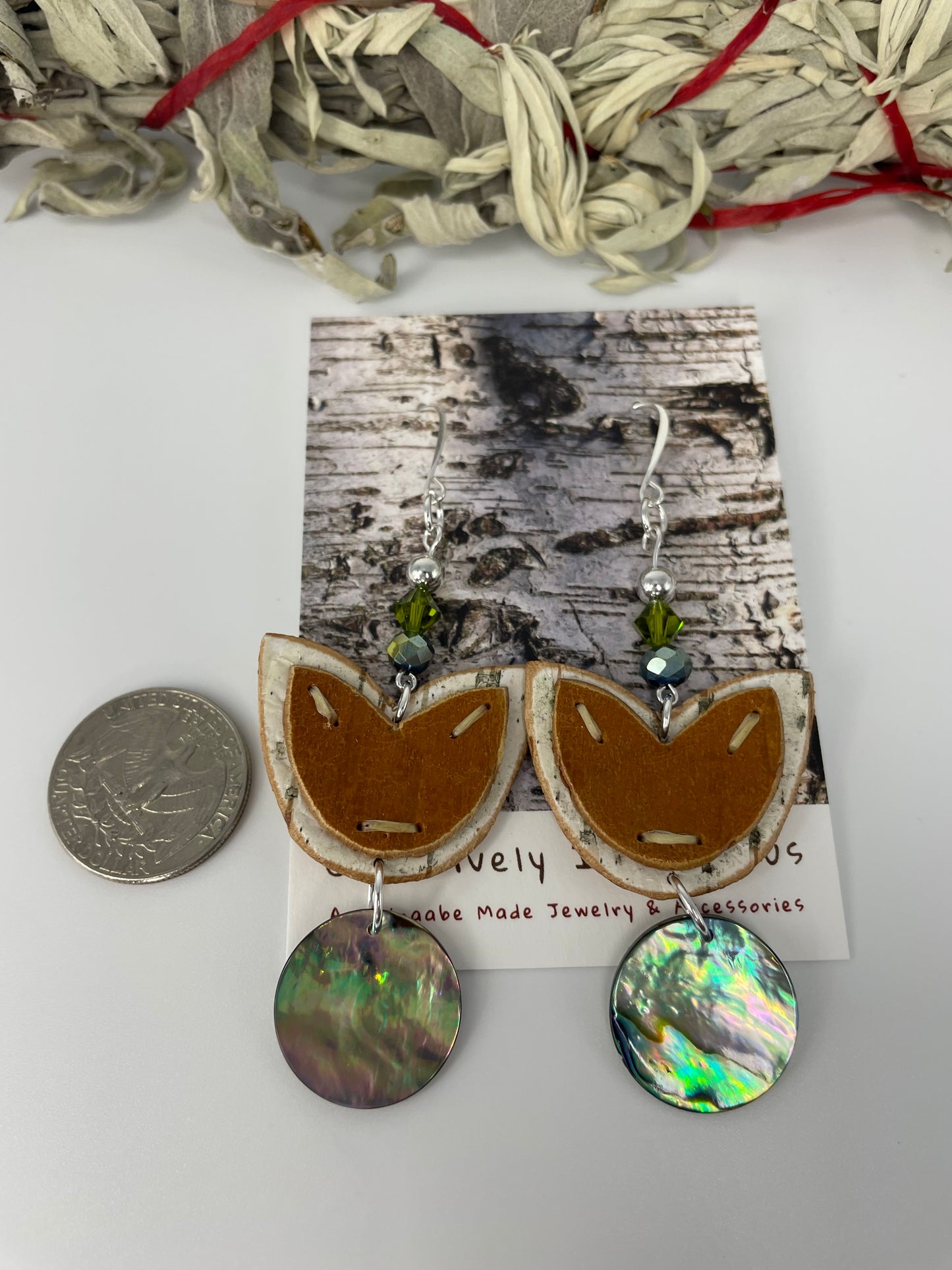 Birchbark Layered Floral Earrings with Abalone