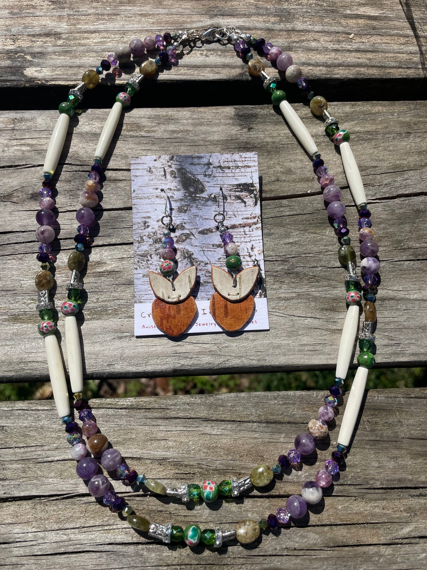 Birchbarkberry Woodland Floral Set with Amethyst and Green Garnet