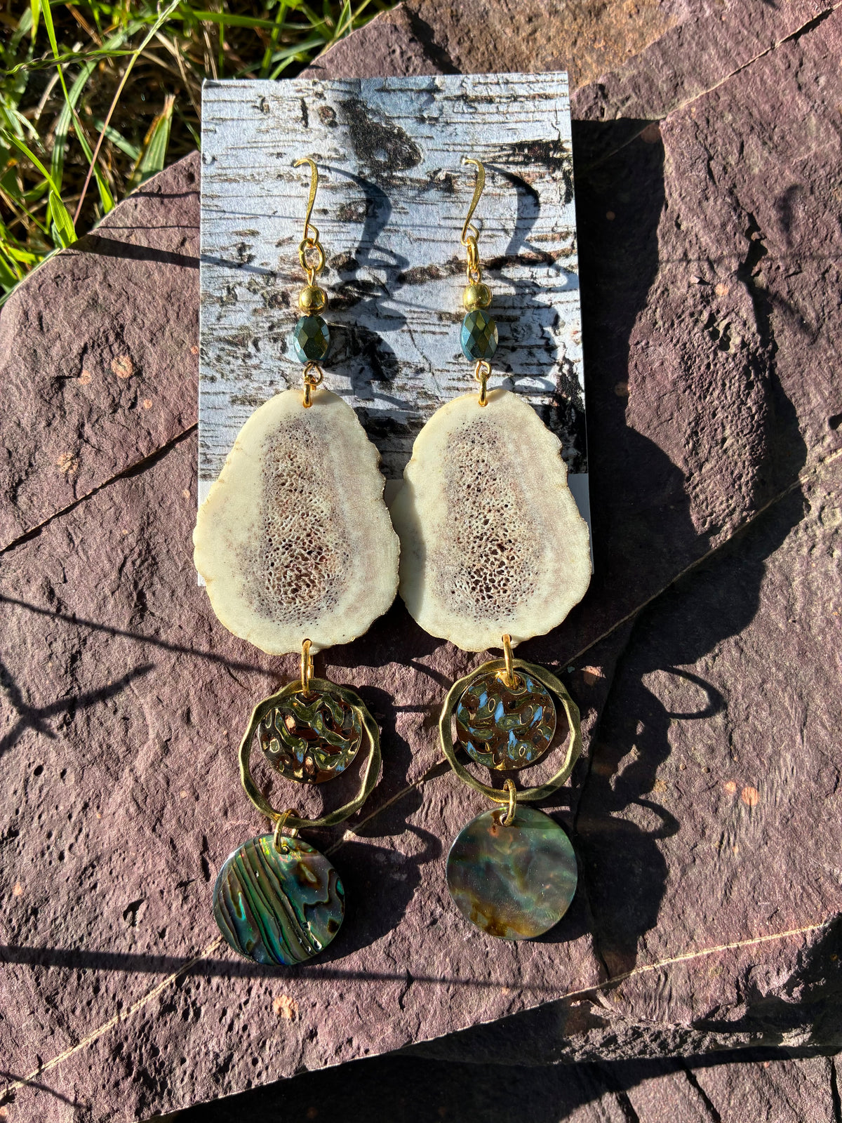 Omashkooz Elk Antler Earrings with Abalone