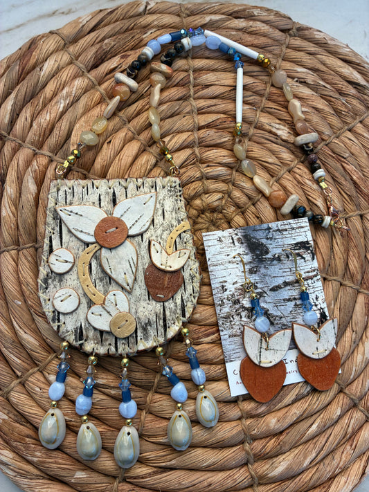 Woodland Floral Birchbark Medallion and Earring Set