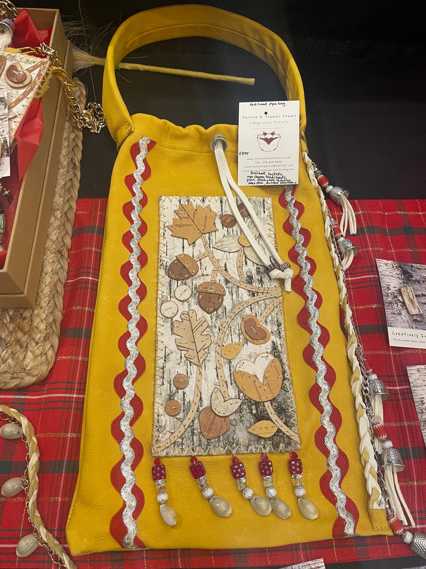 Woodland Floral Birchbark Appliqué and Buckskin Pipe Bag